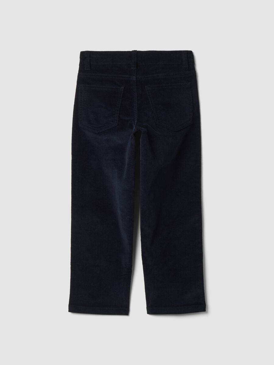 Pantaloni blu in cotone elasticizzato a costine_1