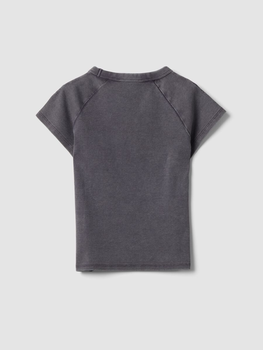 Grey fitted ribbed stretch cotton T-shirt with Detroit slogan_1