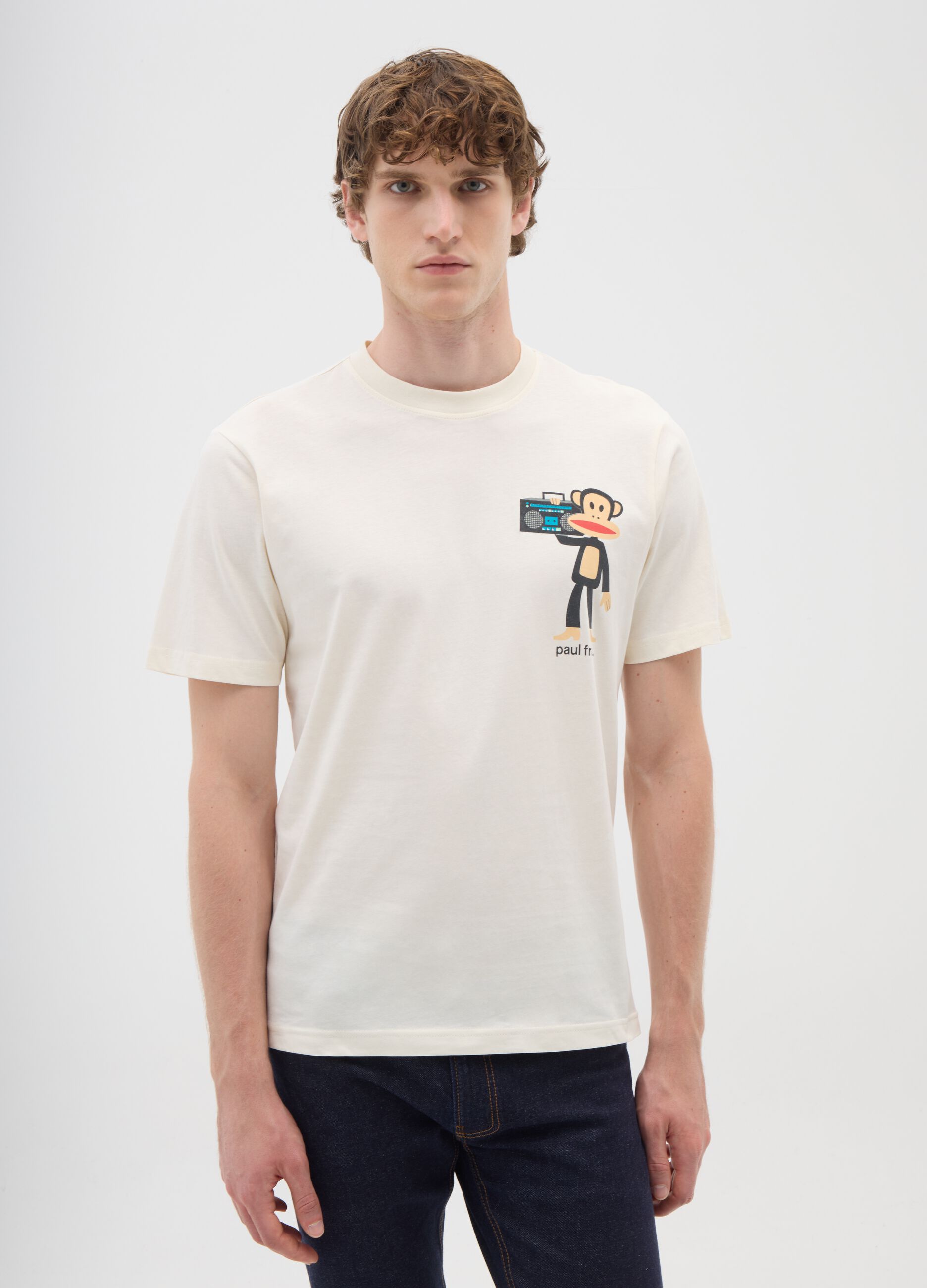 Regular fit short sleeve beige T-shirt in pure cotton