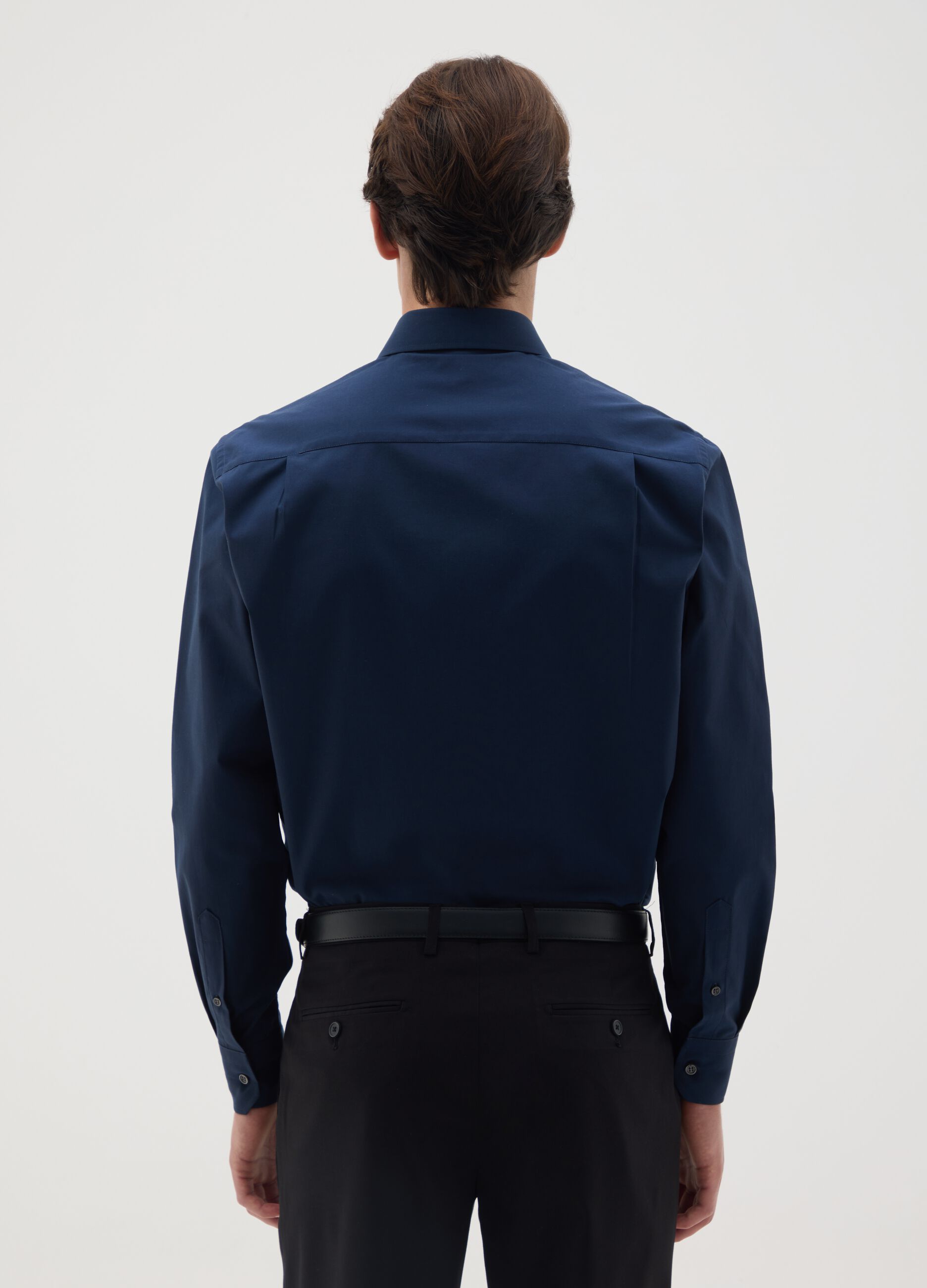 Men's blue pure cotton shirt, regular fit, easy iron
