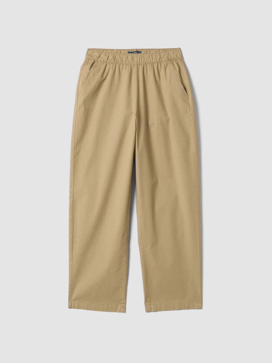 Beige stretch-cotton trousers with elasticated waistband_0