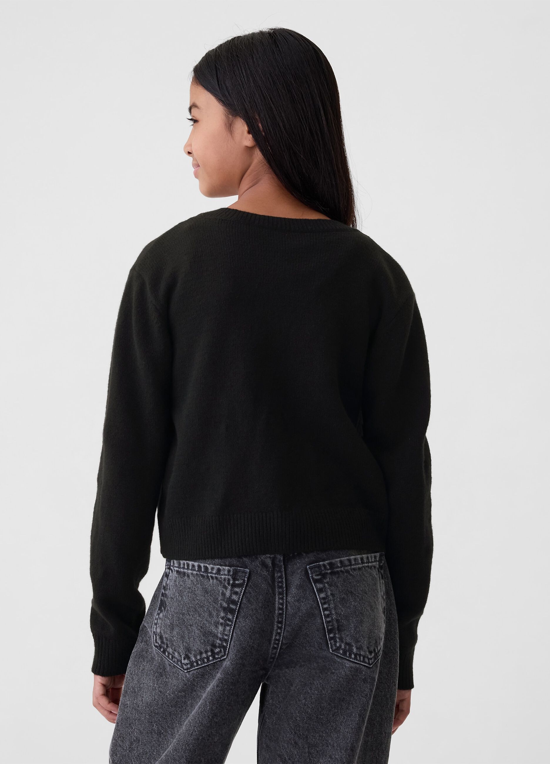 Solid colour cardigan with round neck