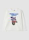 T-shirt bianca in puro cotone con girocollo stampa Mario Kart_0