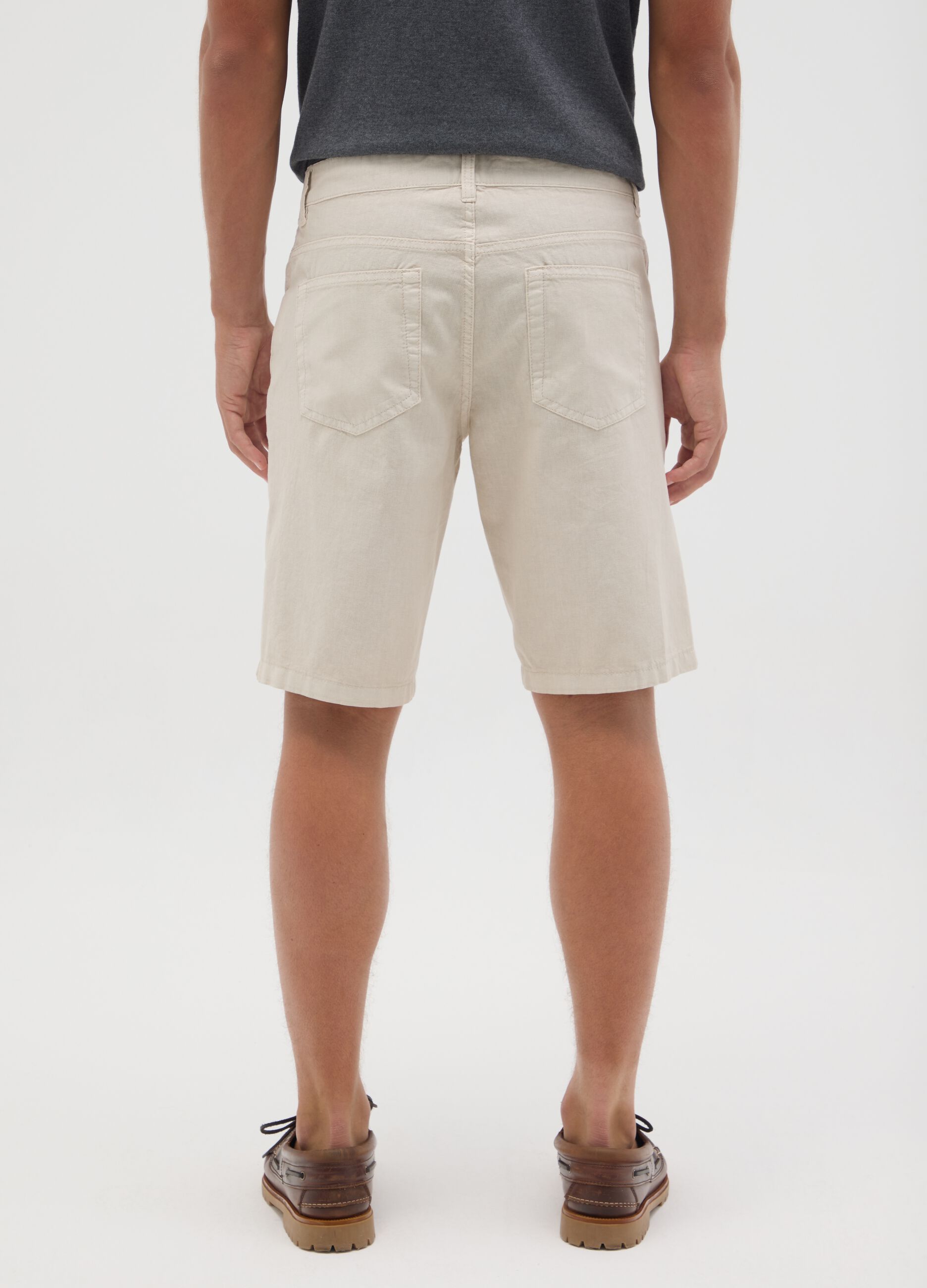 Men's beige regular fit cotton blend shorts