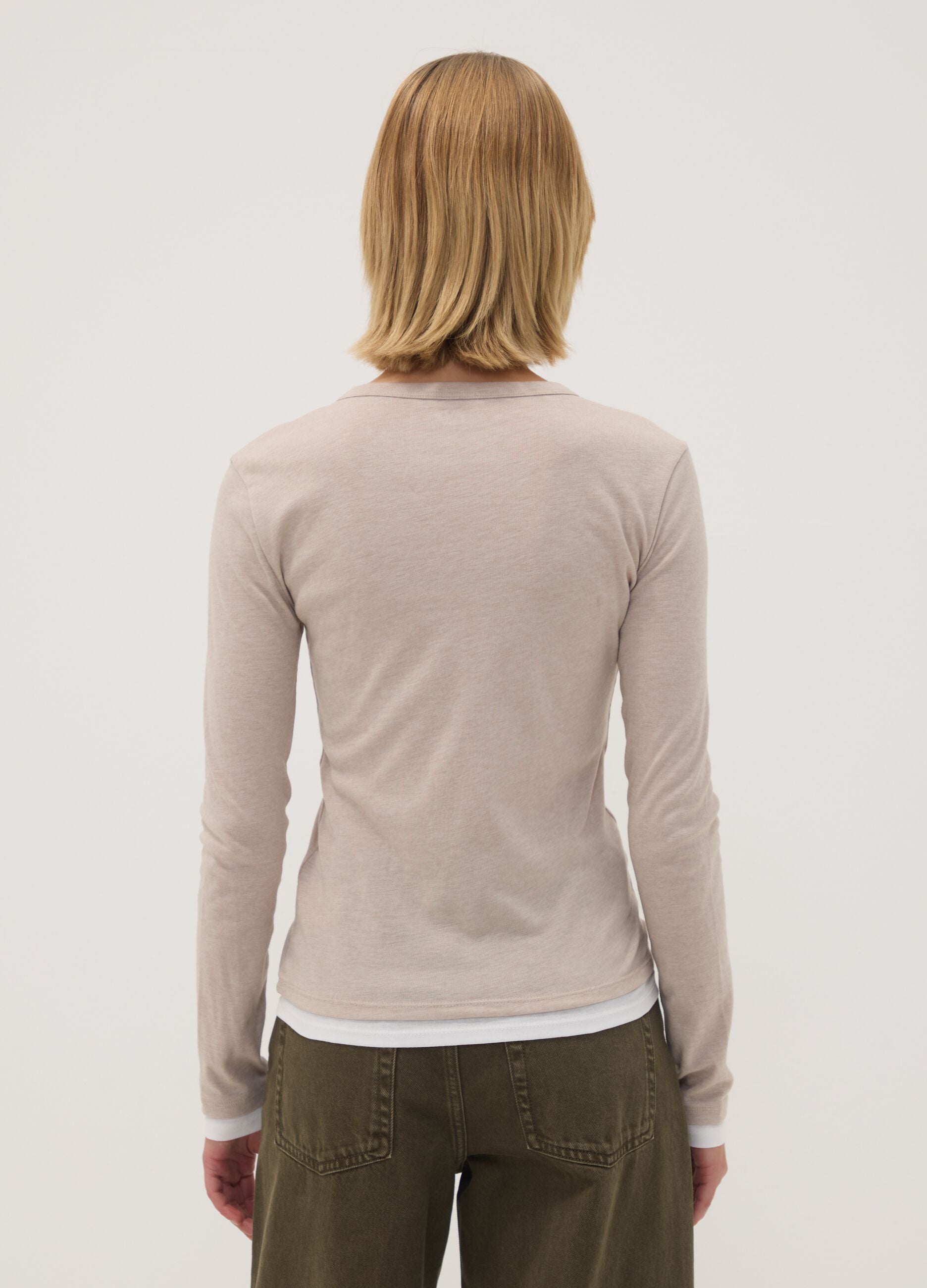 Beige cotton-blend crew-neck T-shirt