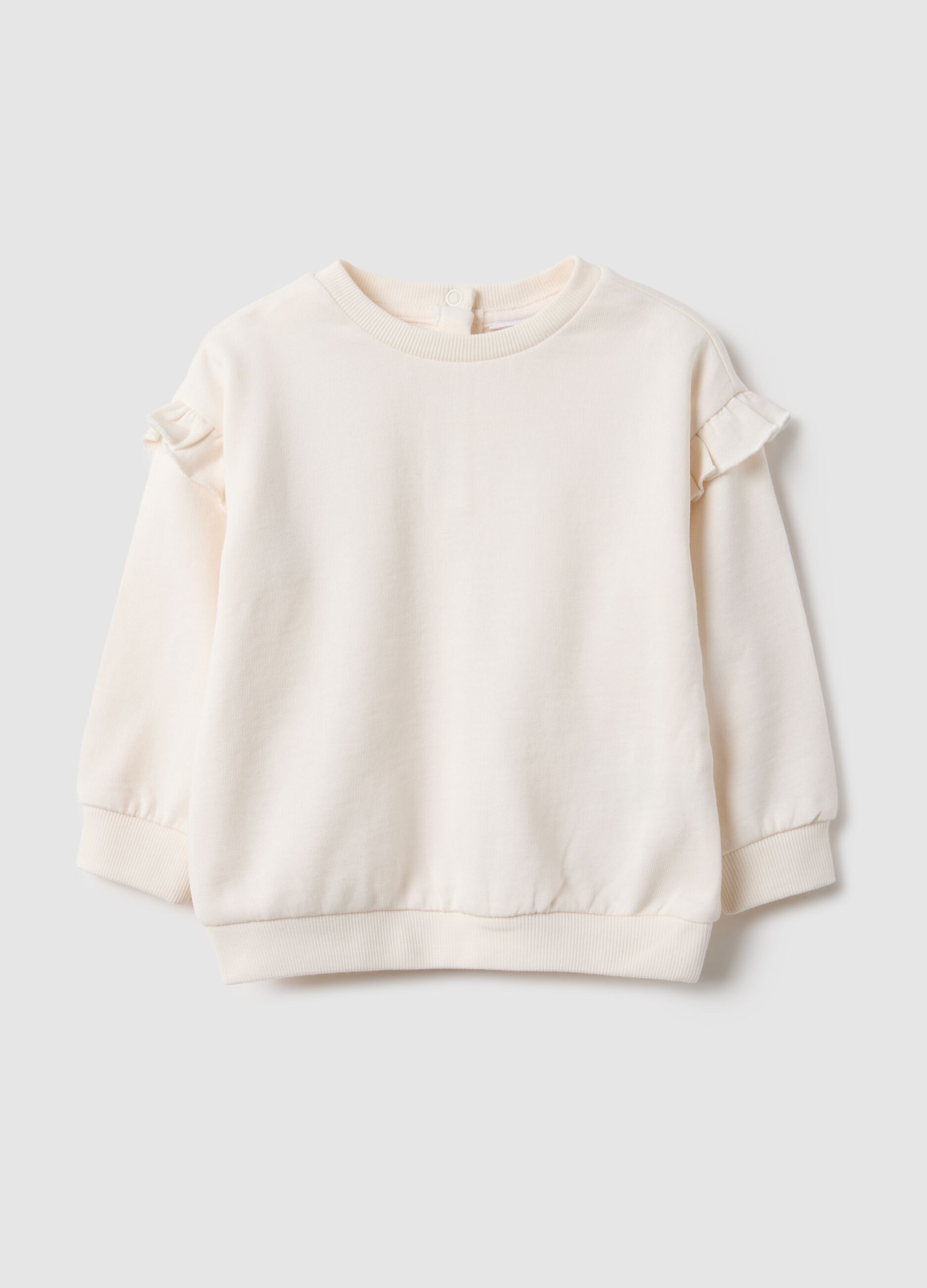 White regular fit pure cotton sweatshirt with ruffles for girls