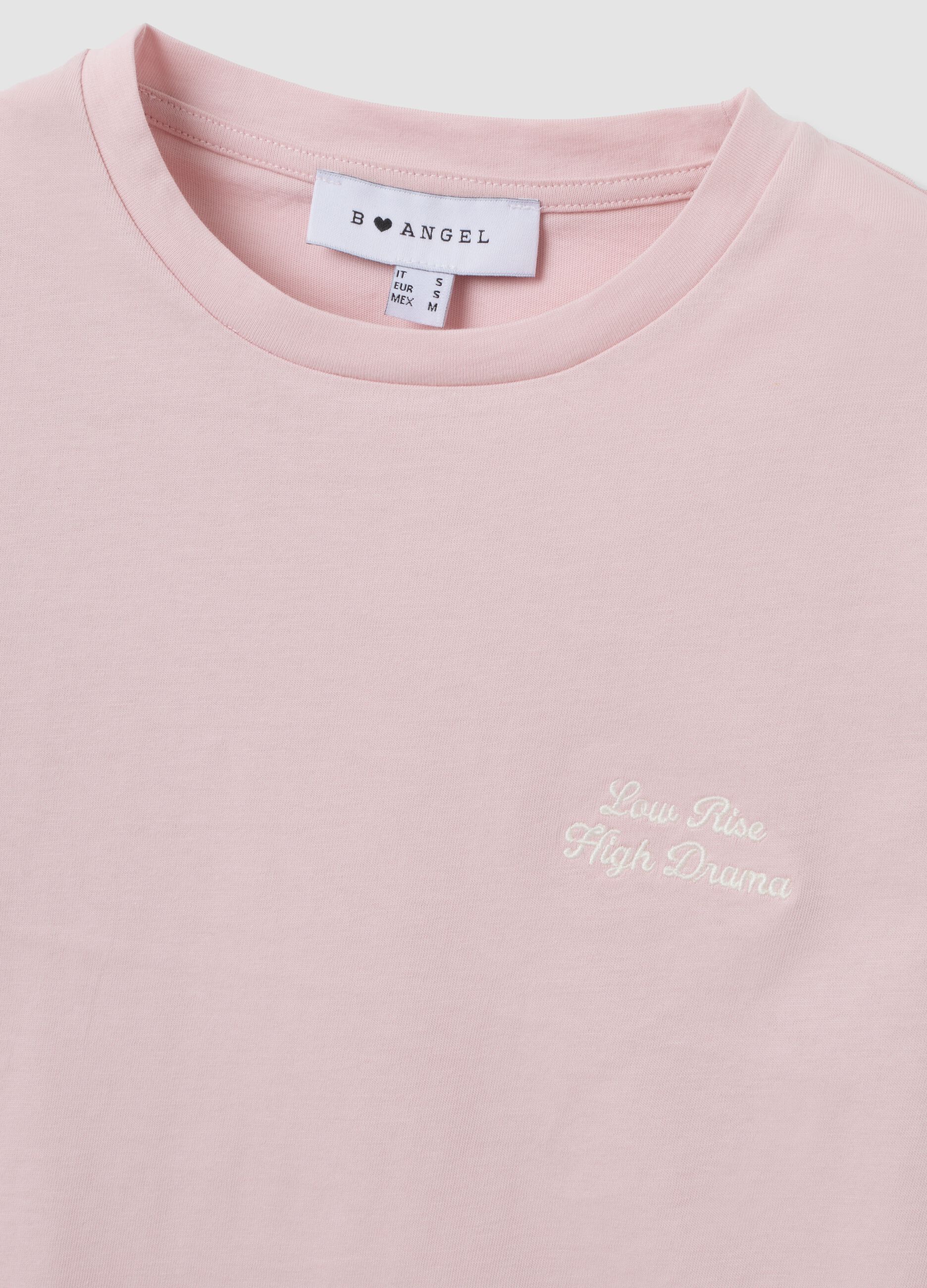 Pink cropped pure cotton T-shirt with graphic print, regular fit