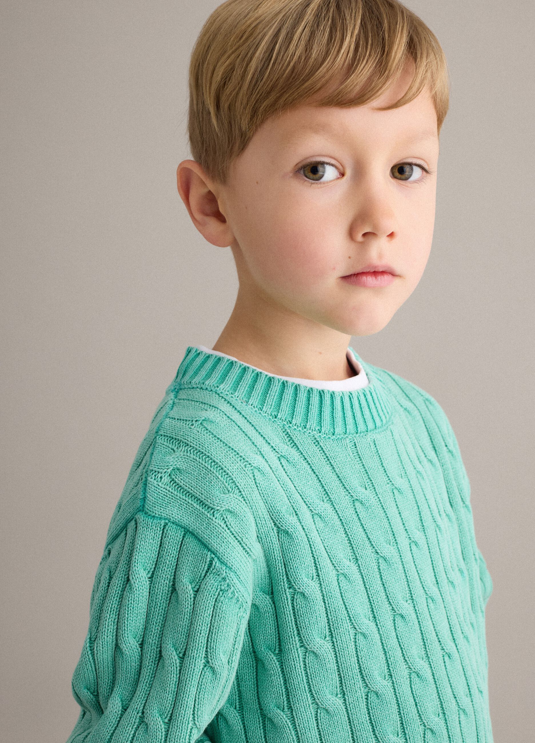 Green pure cotton regular fit pullover for children
