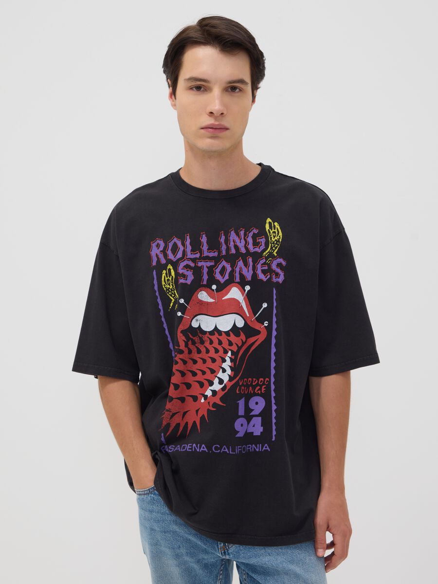 Black pure cotton T-shirt with Rolling Stones print_1