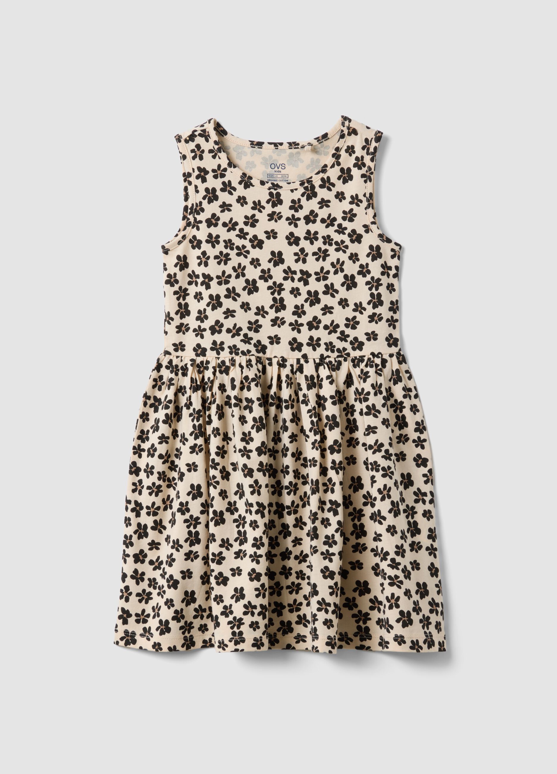 Beige pure cotton dress with floral print