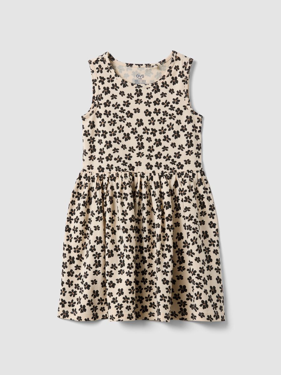 Beige pure cotton dress with floral print_0