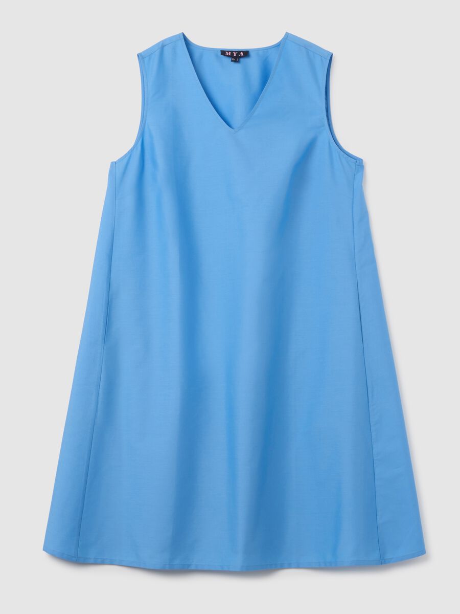 Women's sleeveless dress in pure blue cotton regular fit_0