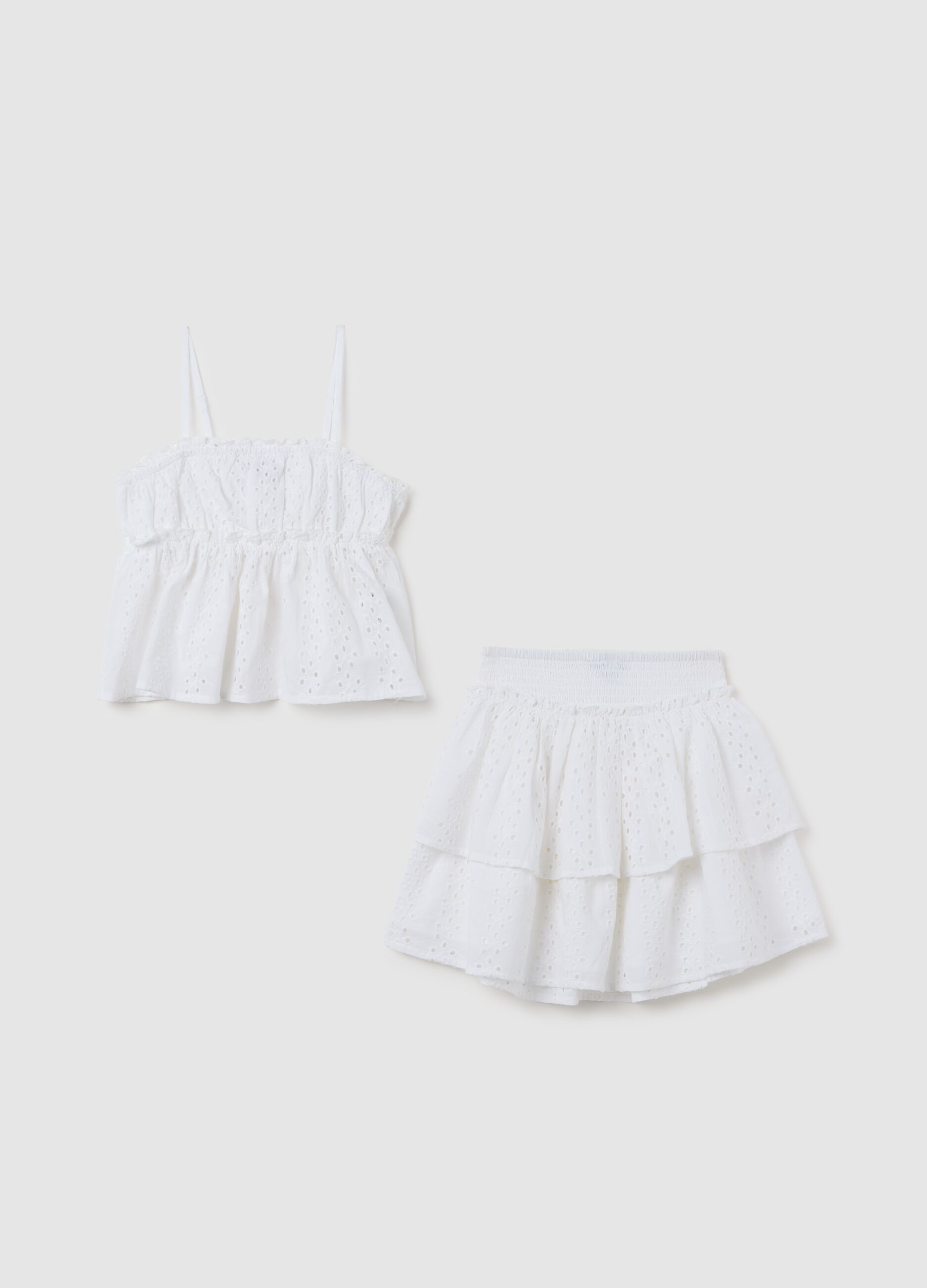 Girls' white pure cotton top and skirt set with regular fit