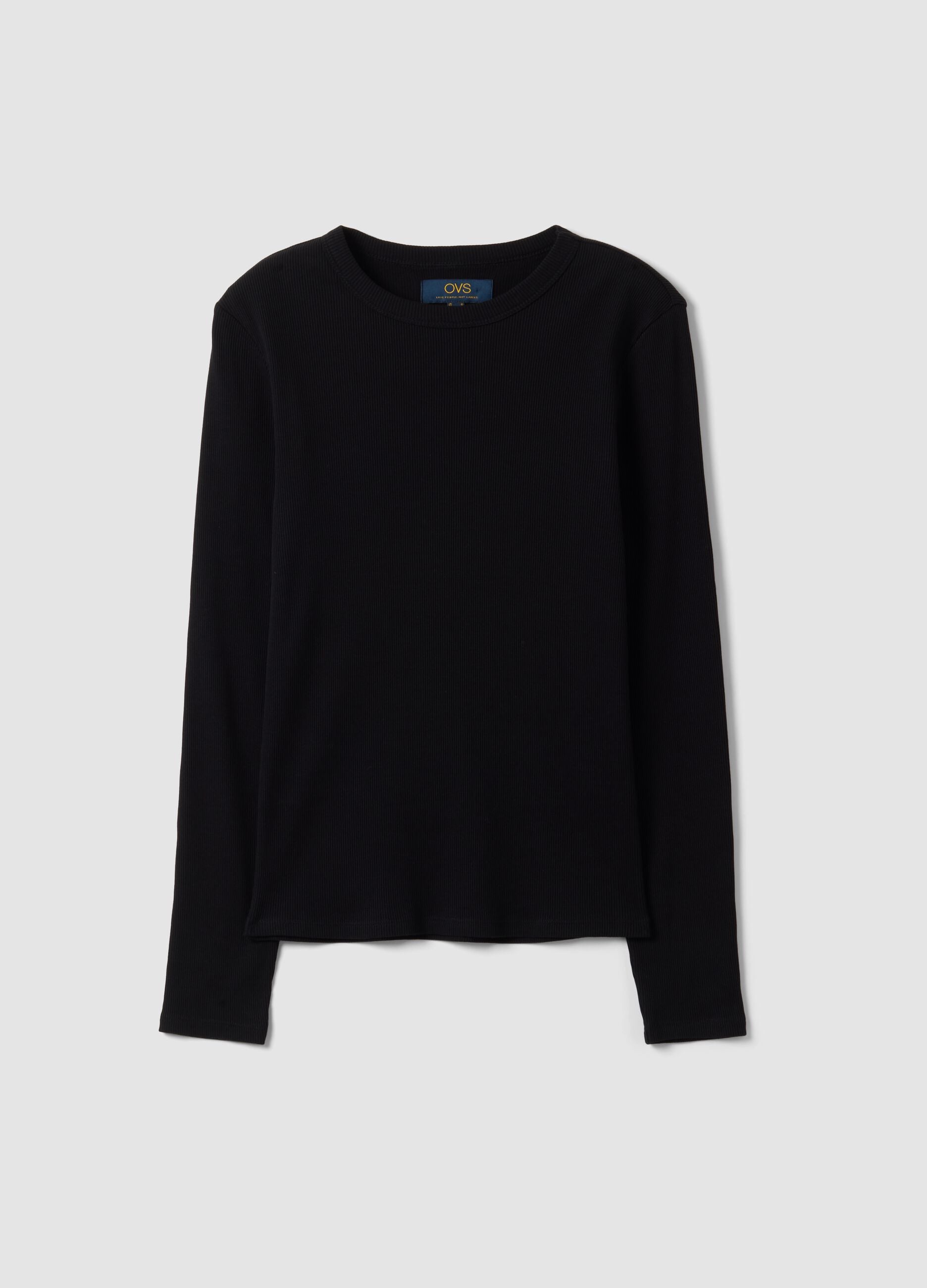 Black long-sleeve pure cotton T-shirt