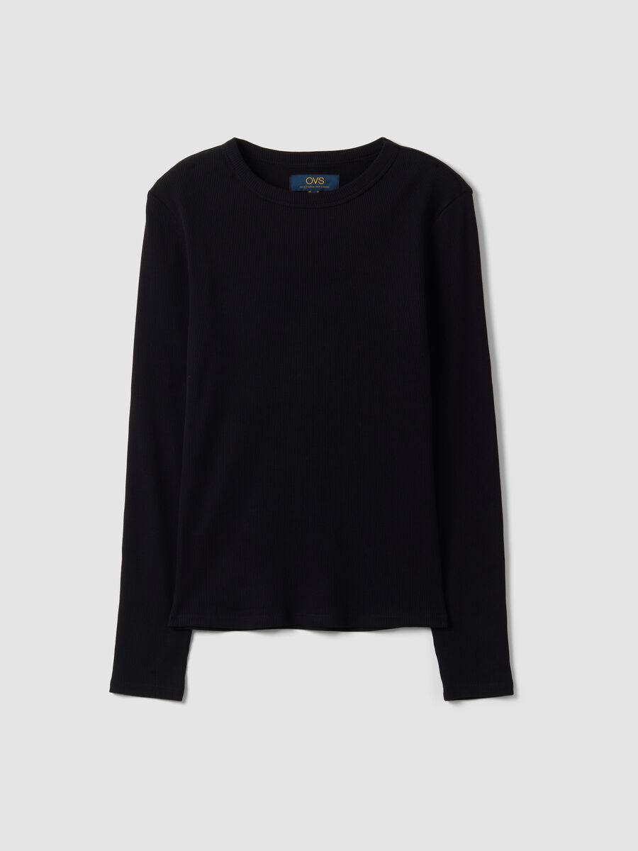 T-shirt nera a maniche lunghe in puro cotone_4