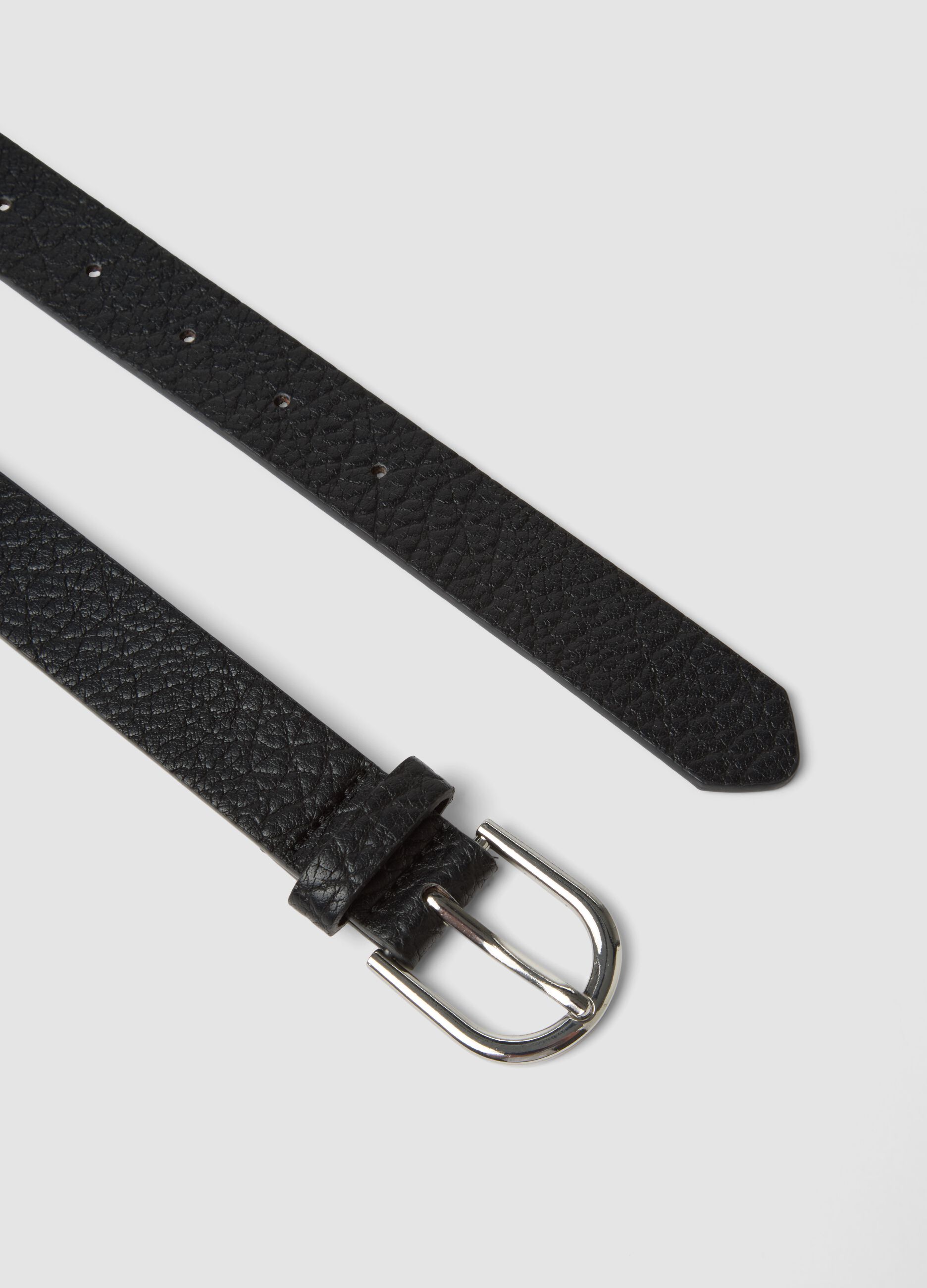 Black hammered-effect belt with silver buckle