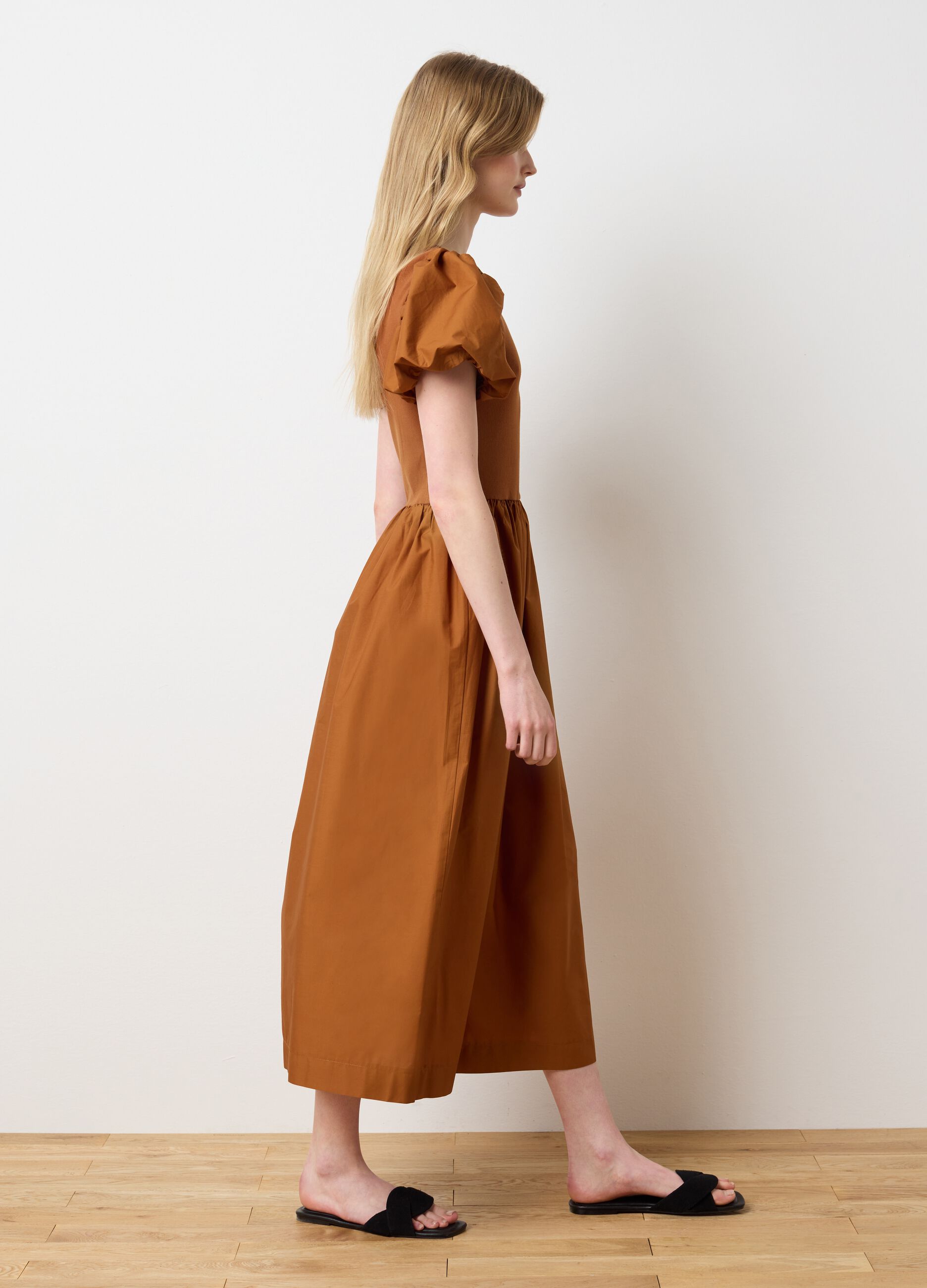 Long brown cotton regular fit women's dress