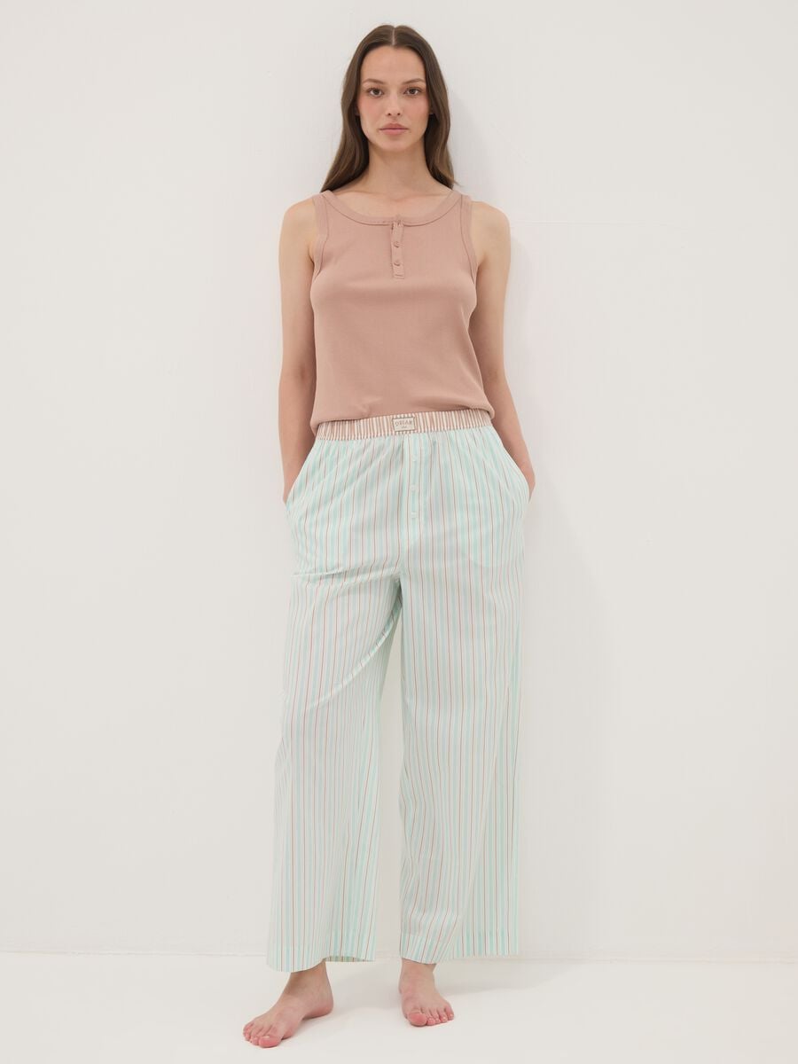 Green striped stretch cotton-blend poplin pyjama trousers_0