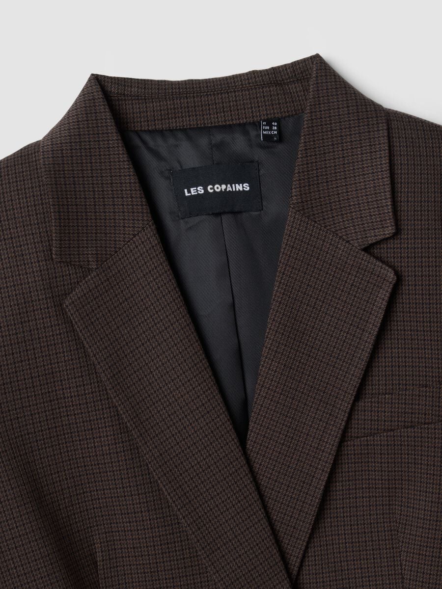 Blazer marrone in viscosa elasticizzata regular fit a microquadri_5