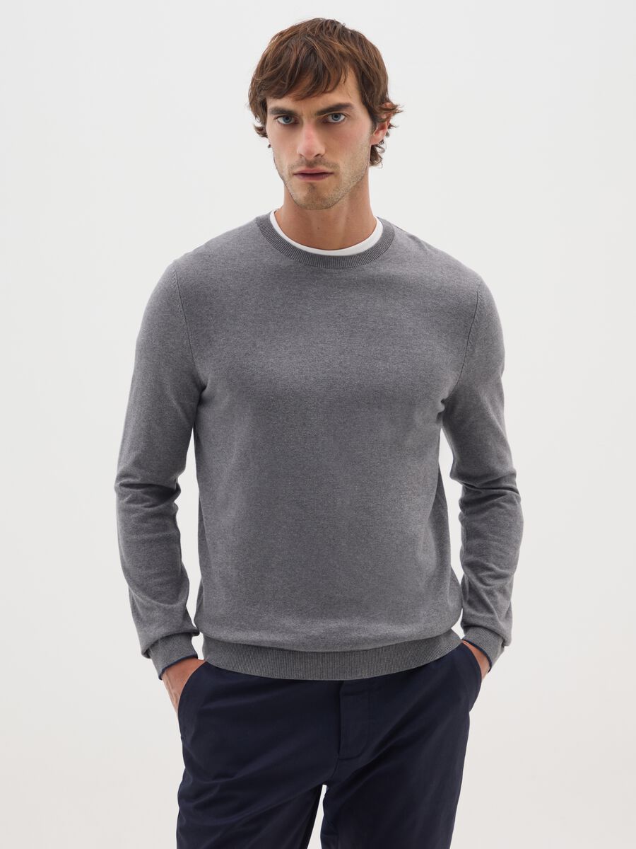Grey cotton blend jumper regular fit_0
