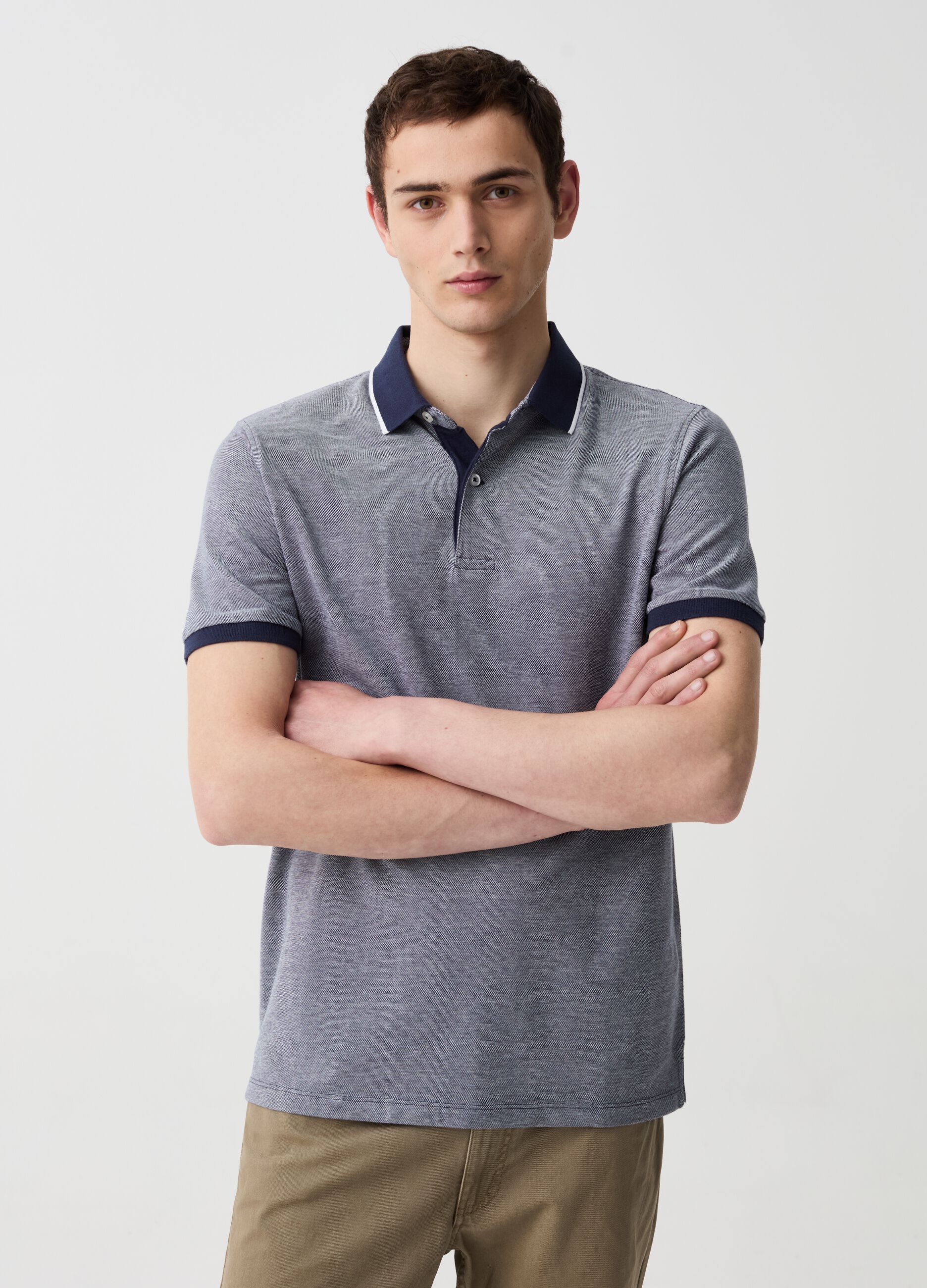 Polo in piquet con trama jacquard