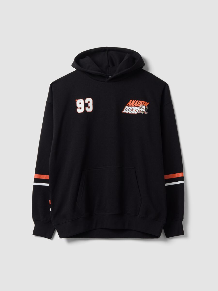 Felpa nera con cappuccio in misto cotone con stampa Anaheim Ducks_0