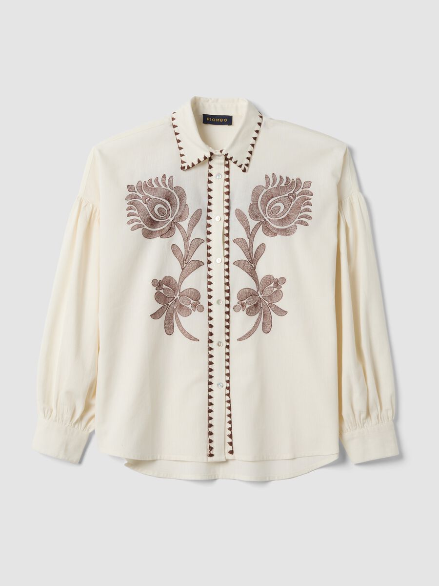 White cotton-linen blend shirt with floral embroidery_5