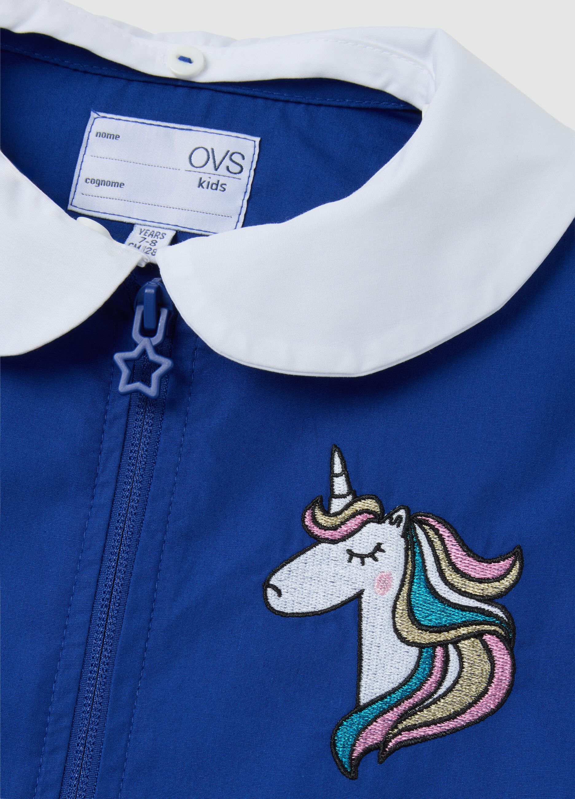 Grembiule scolastico da bambina in misto cotone multicolor con ricamo