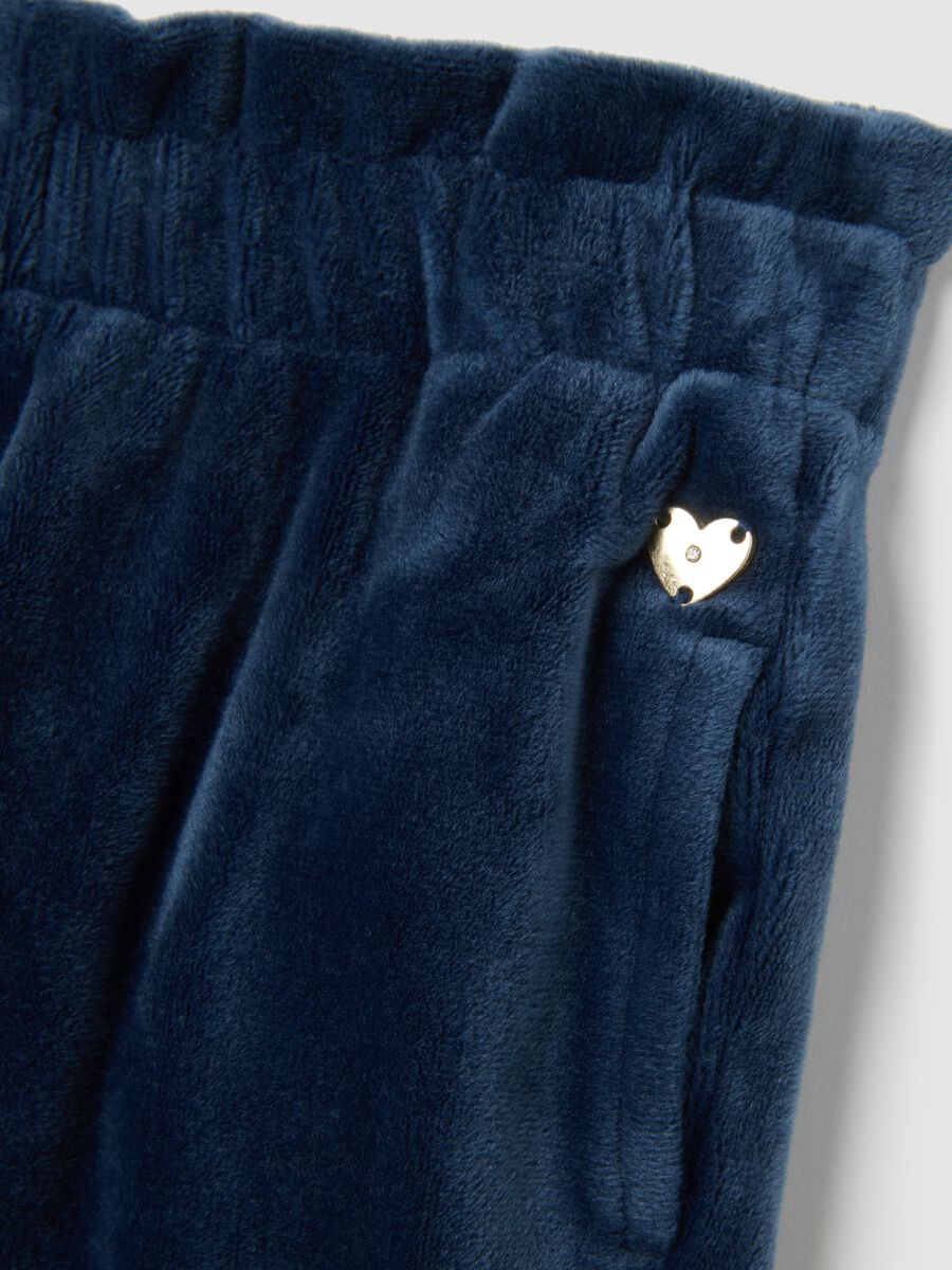 Treggings da bambina in velour blu slim fit con volant_2