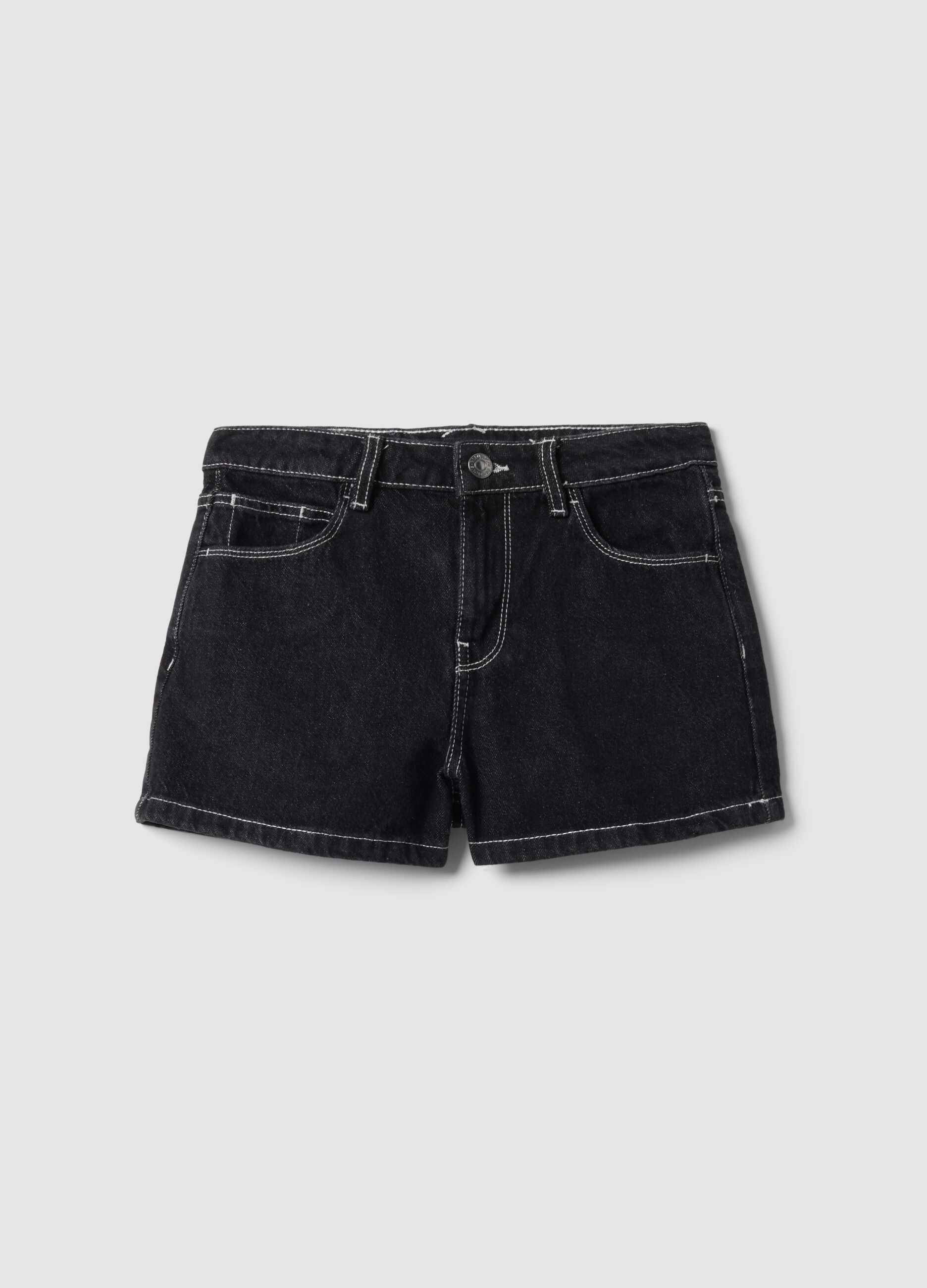 Girls&rsquo; black pure cotton denim shorts with star embroidery