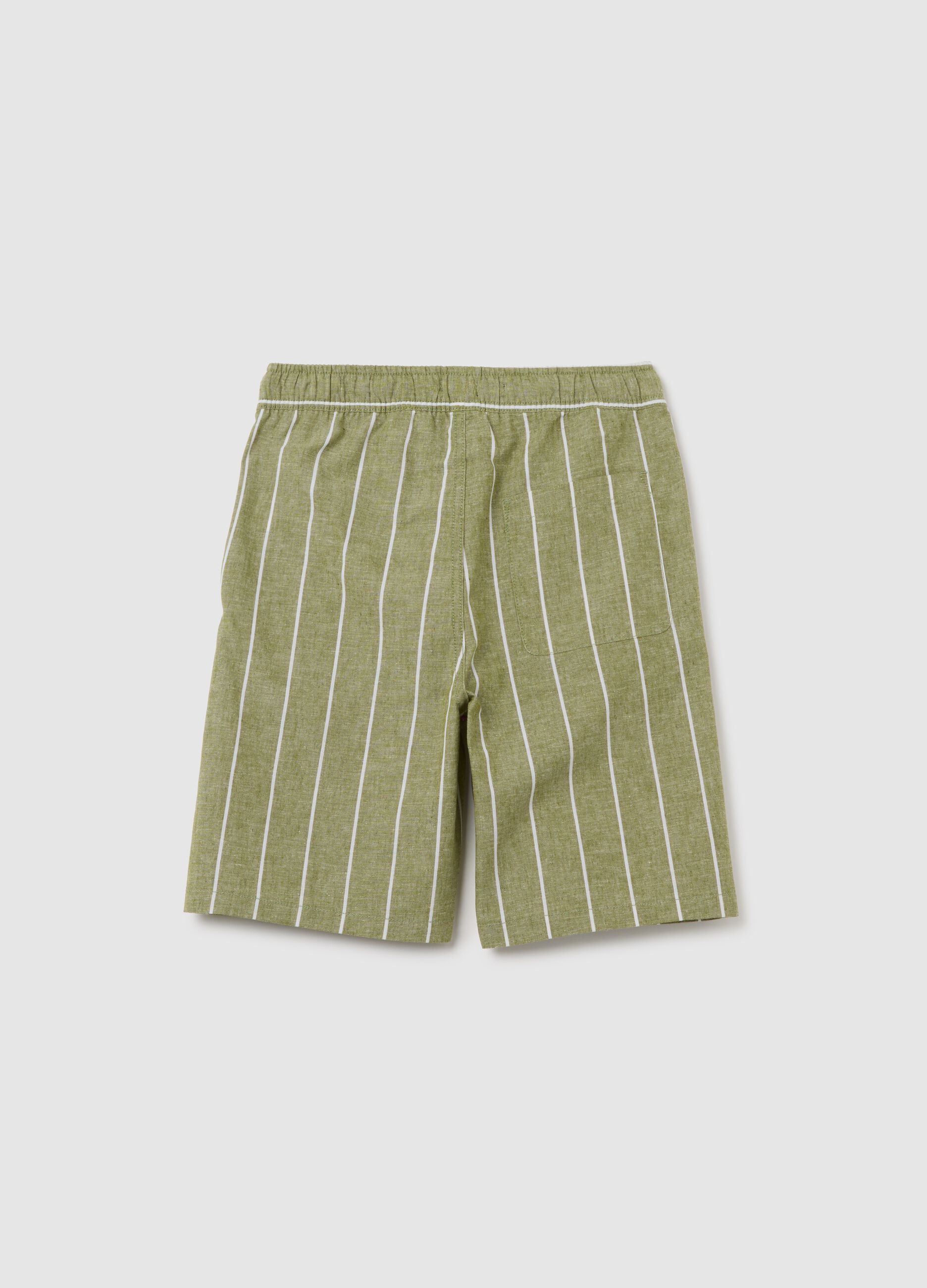 Bermuda da ragazzo in misto cotone e lino multicolor regular fit con coulisse