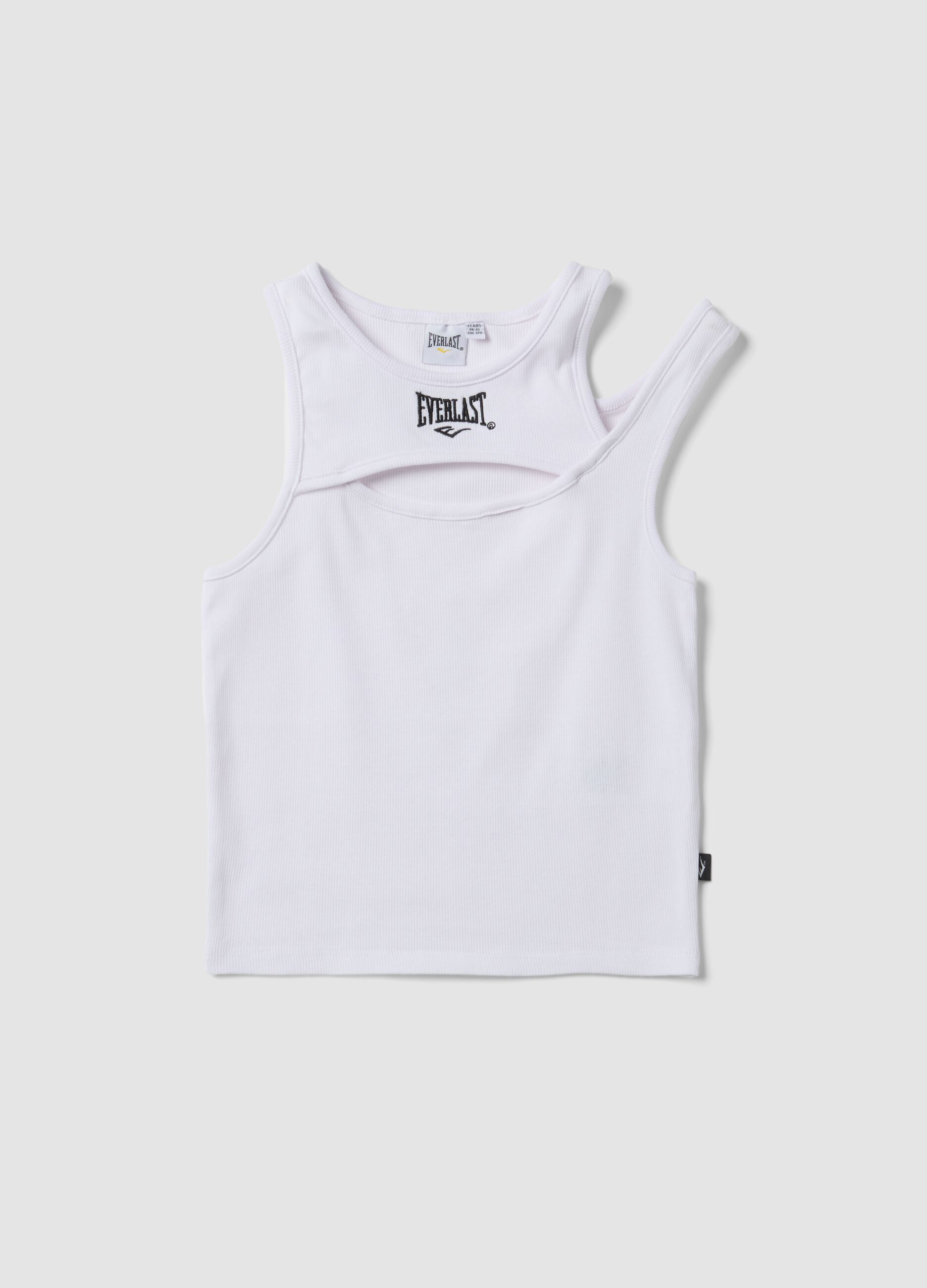 White stretch cotton tank top with asymmetric straps