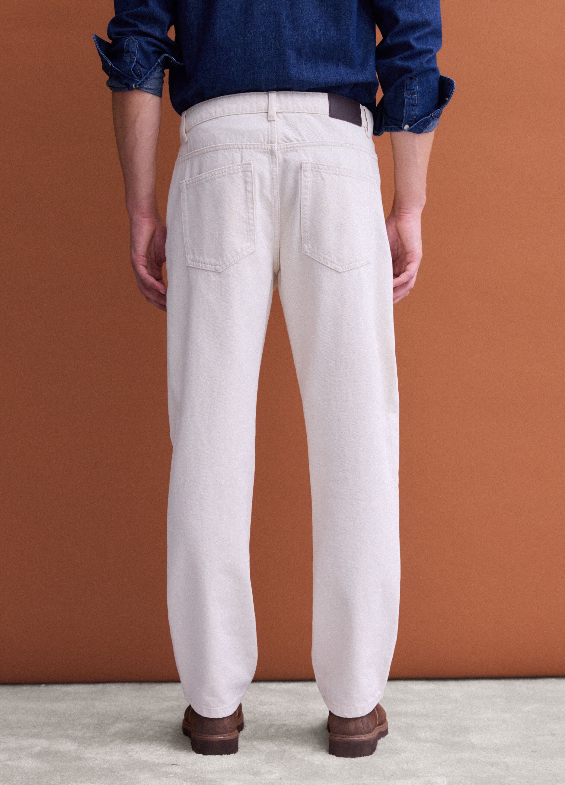 Jeans beige in puro cotone straight fit