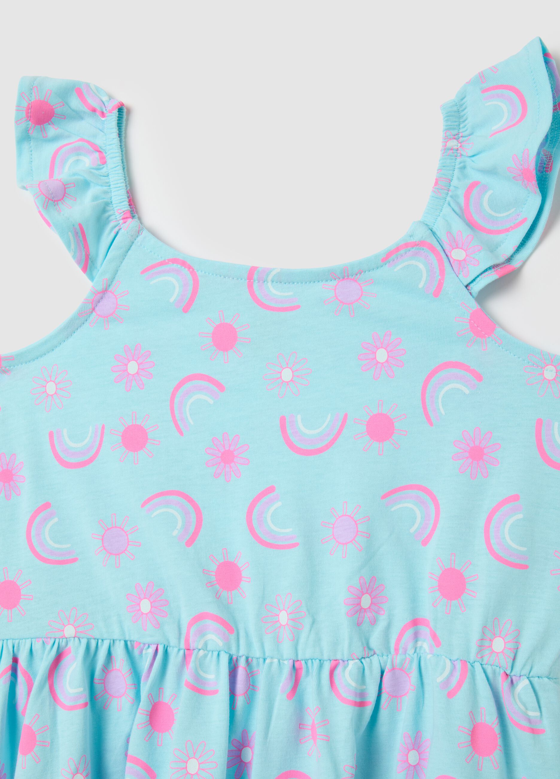 Multicoloured pure cotton dress for girls with pattern