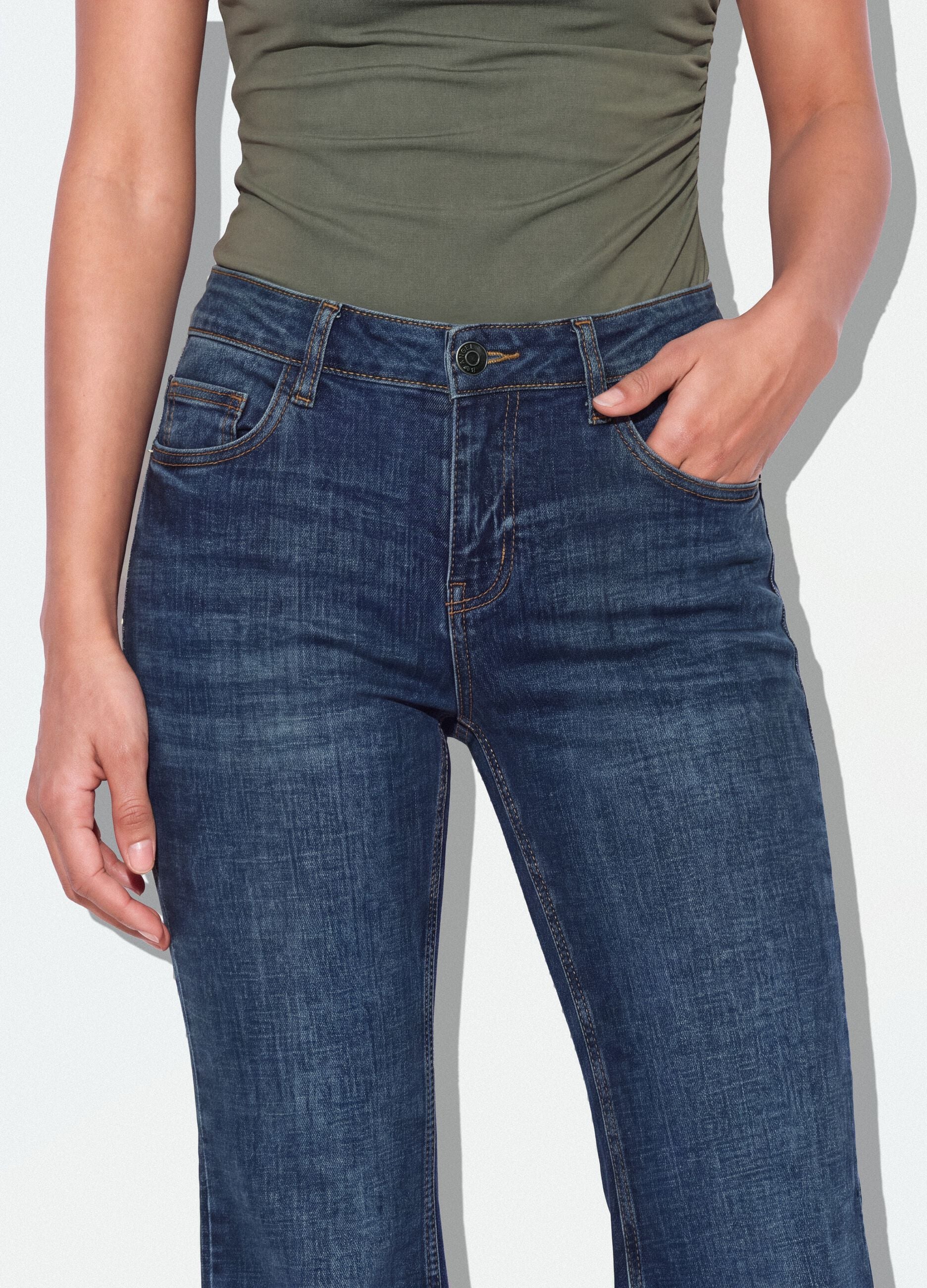 Blue bootcut denim jeans in stretch cotton