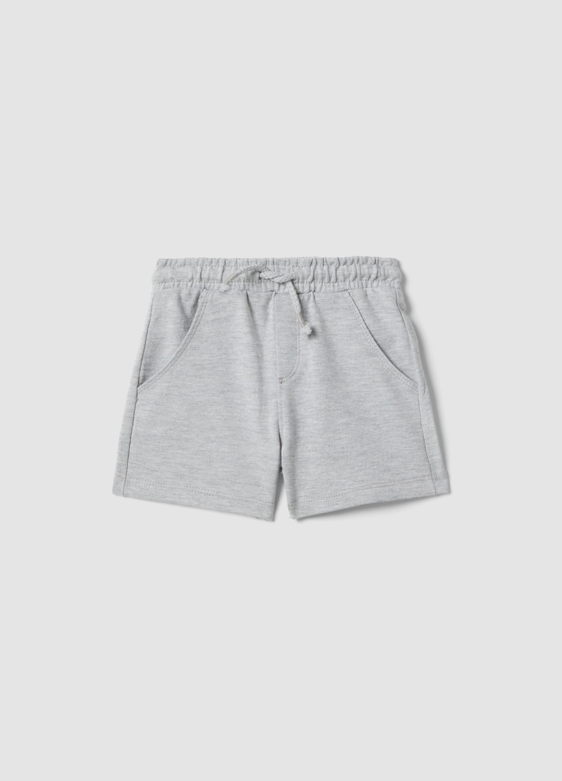 Grey pure cotton shorts with elasticated waistband