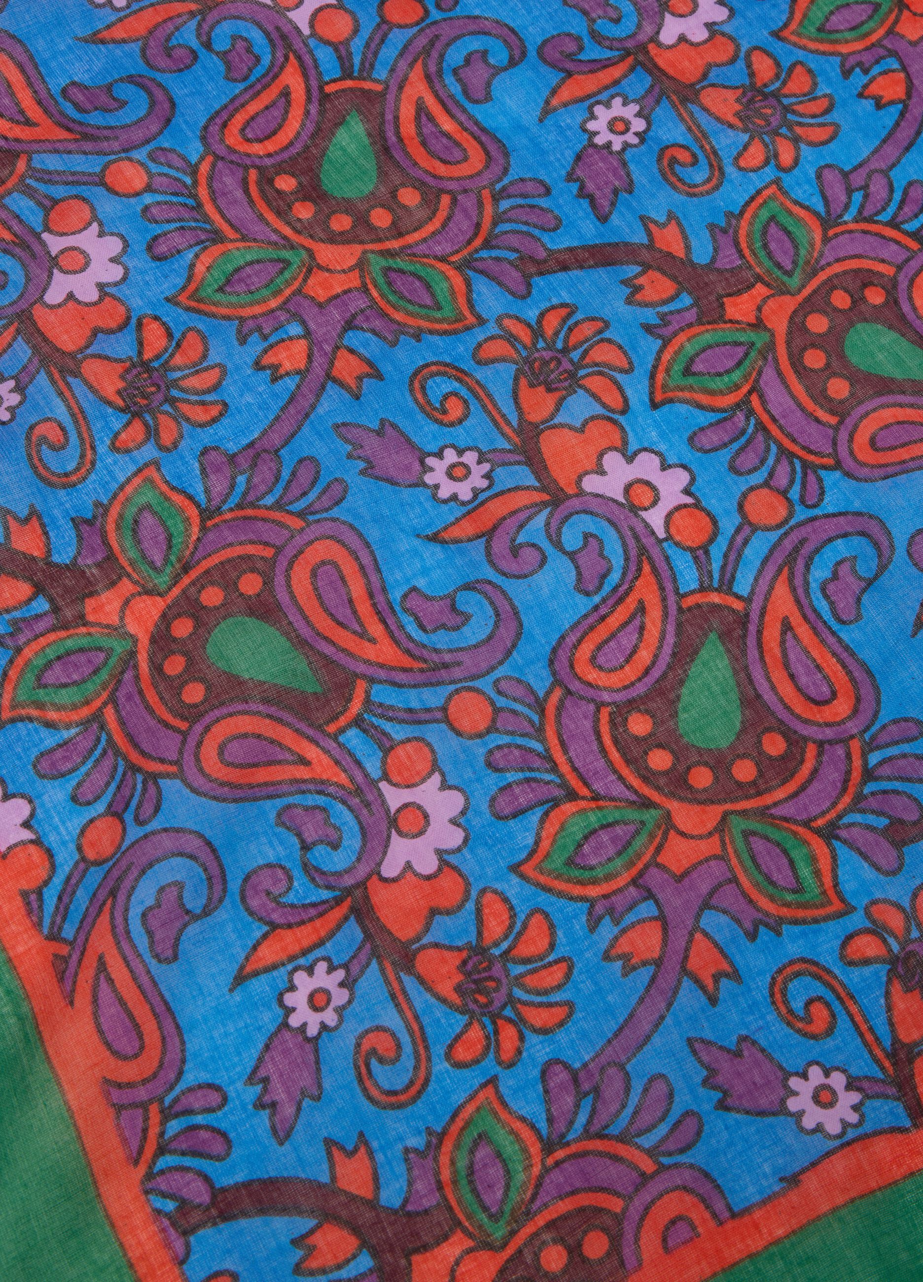 Foulard in puro cotone multicolor con frange