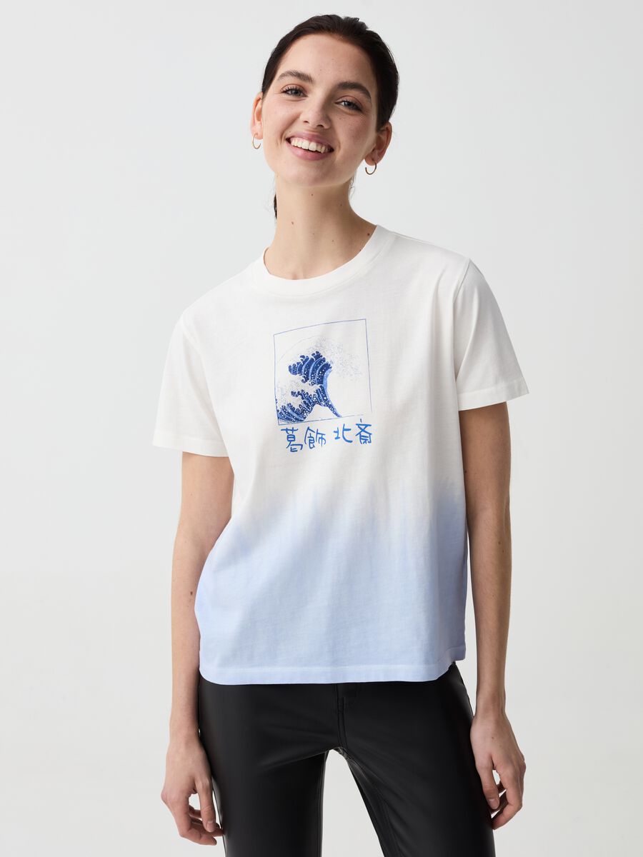 T-shirt con stampa dipinto La Grande Onda di Kanagawa_0