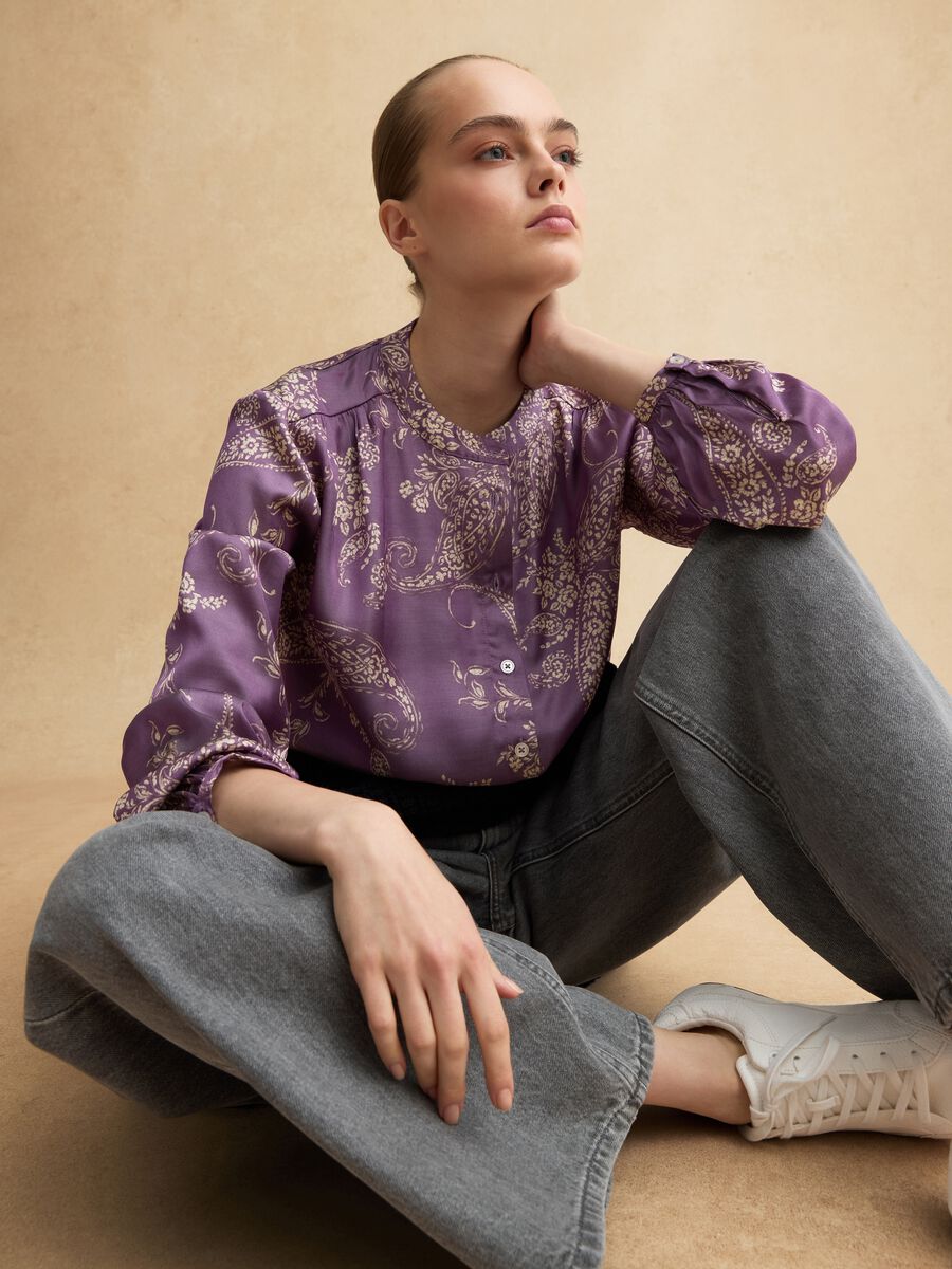 Multicolour viscose blend regular fit shirt with mandarin collar_0