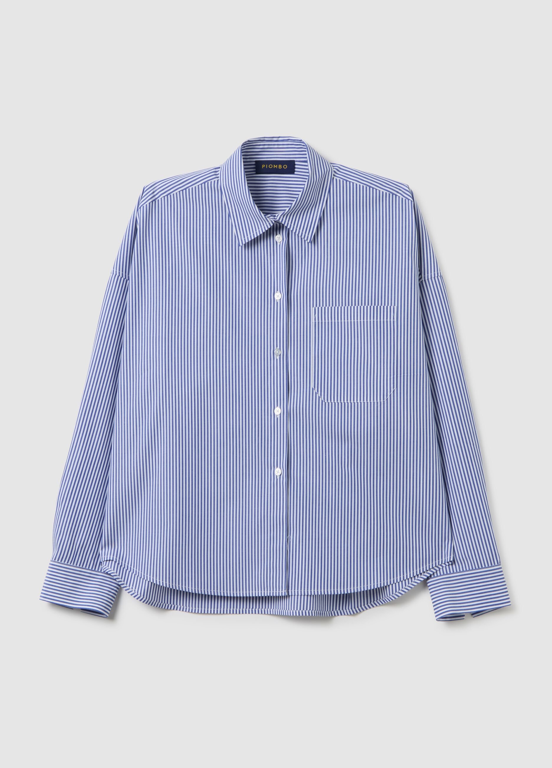 Oversized white and blue striped pure cotton shirt