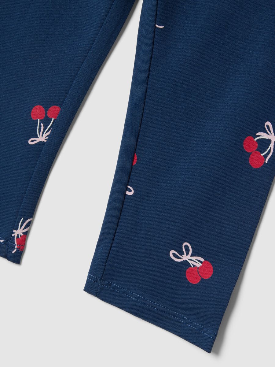 Girl's slim-fit blue stretch cotton leggings with patterns_2