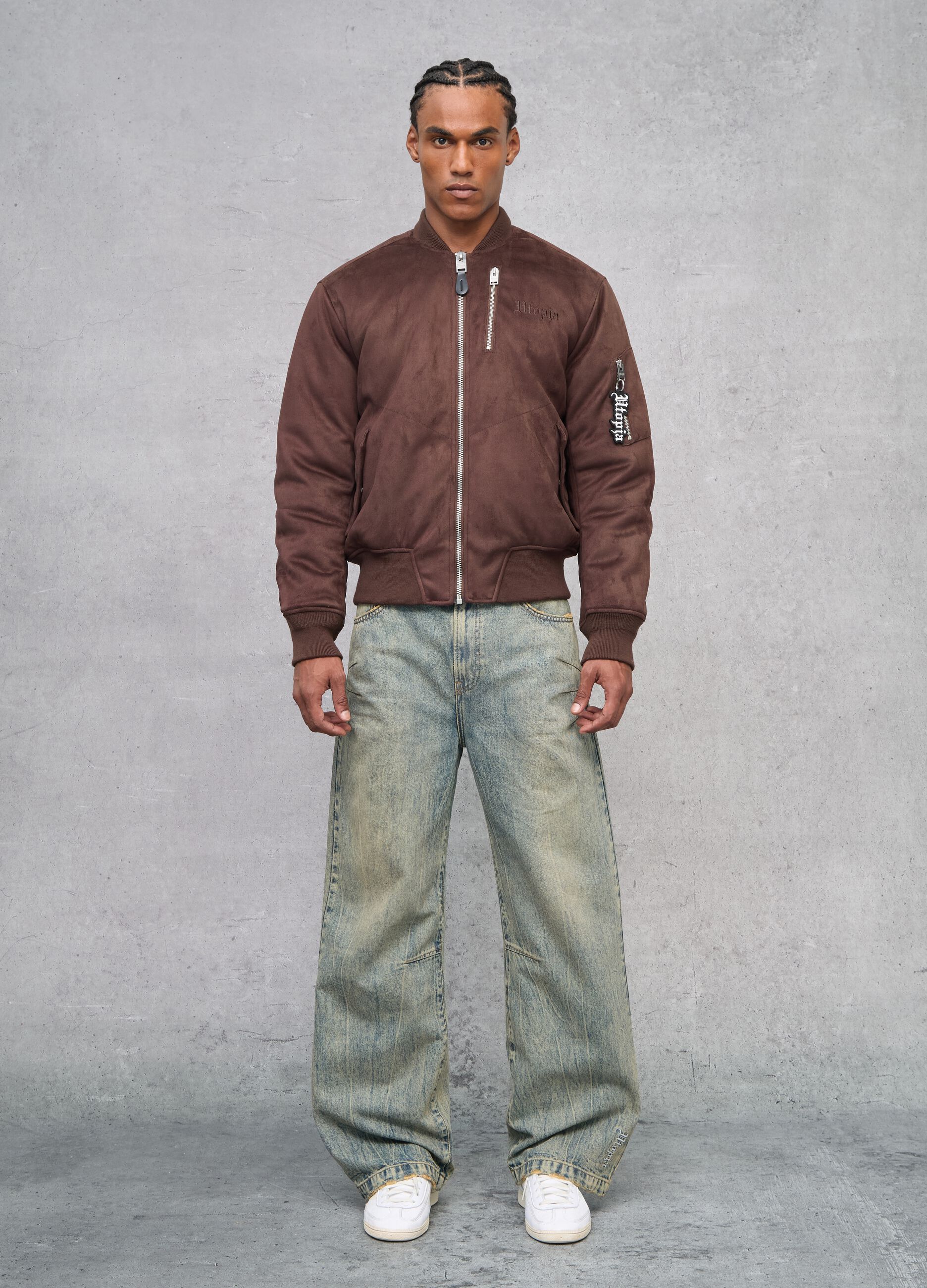 Brown Suede Bomber Jacket