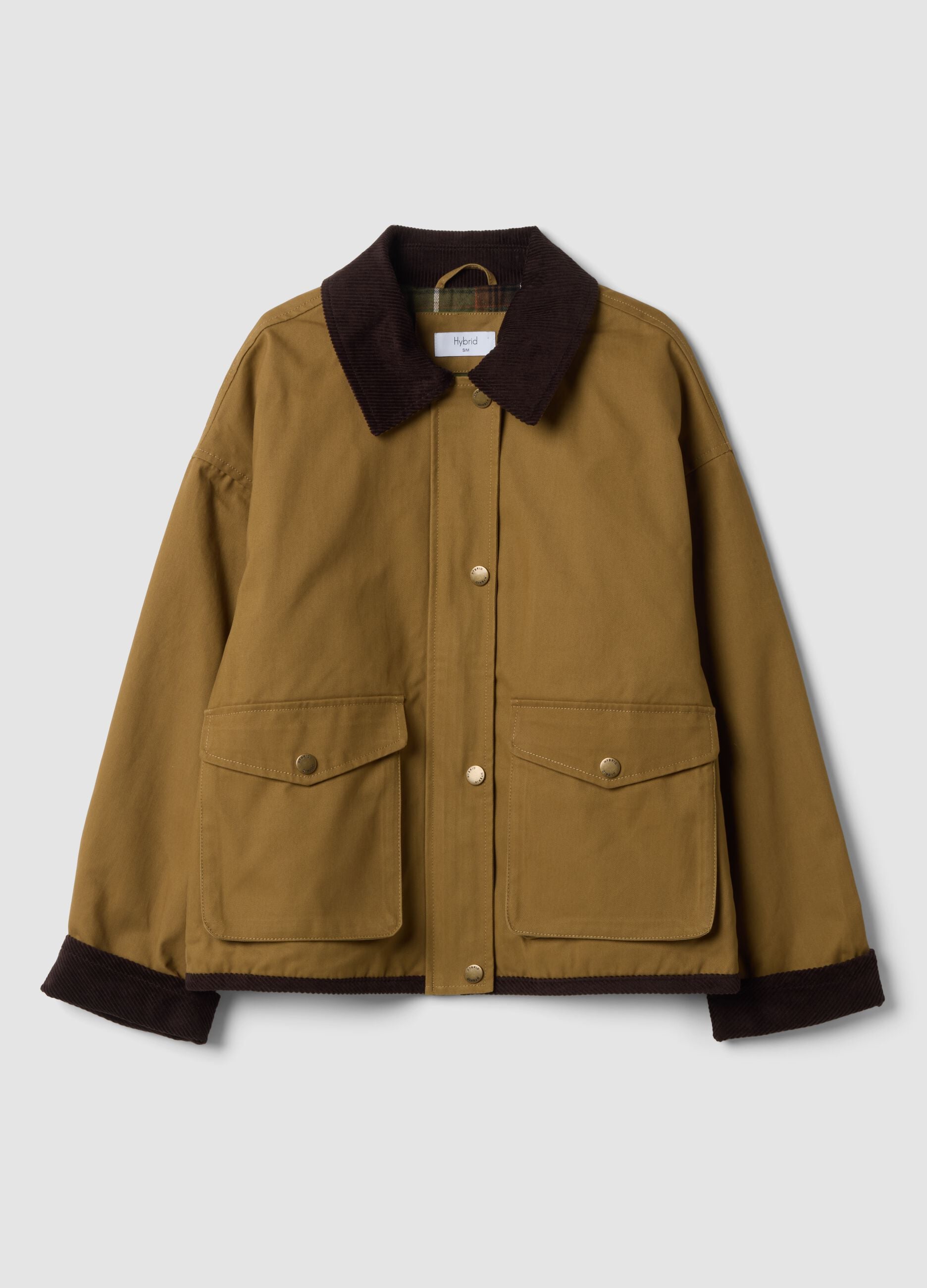 Brown pure-cotton jacket with ribbed collar