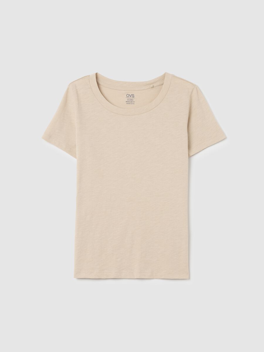 Beige Crew Neck Organic Cotton T-shirt_4