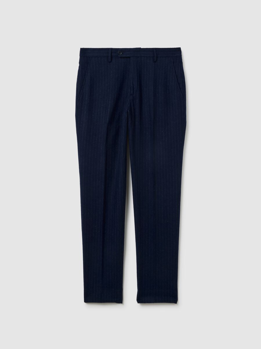Blue Pinstripe Slim Fit Twill Trousers_4
