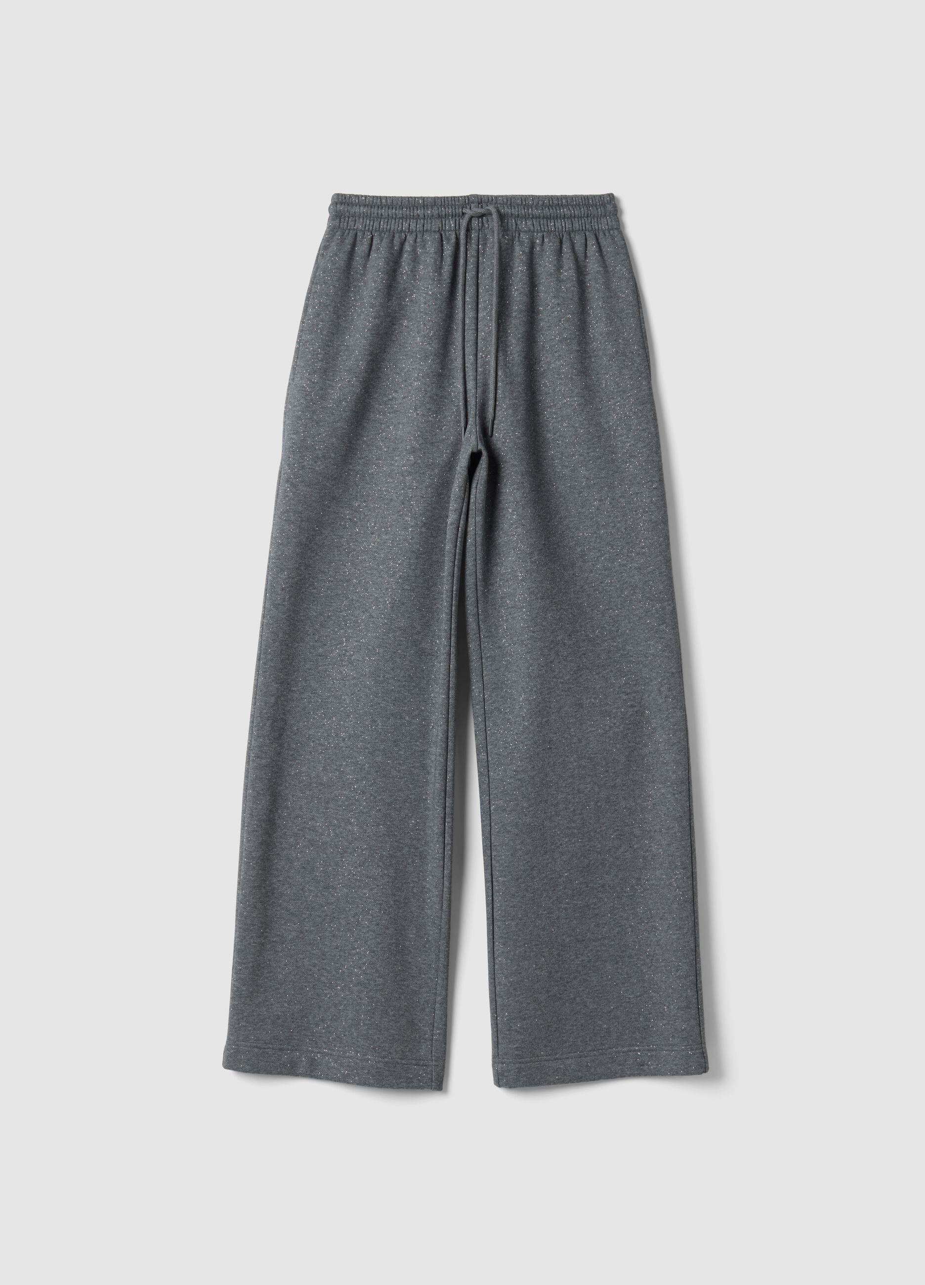 Grey wide-leg cotton-blend trousers with lurex