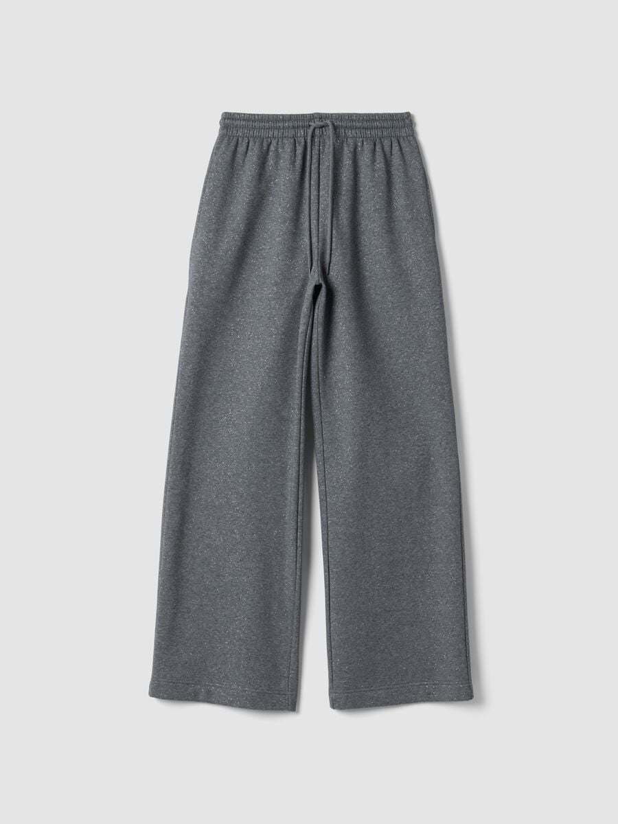 Grey wide-leg cotton-blend trousers with lurex_0
