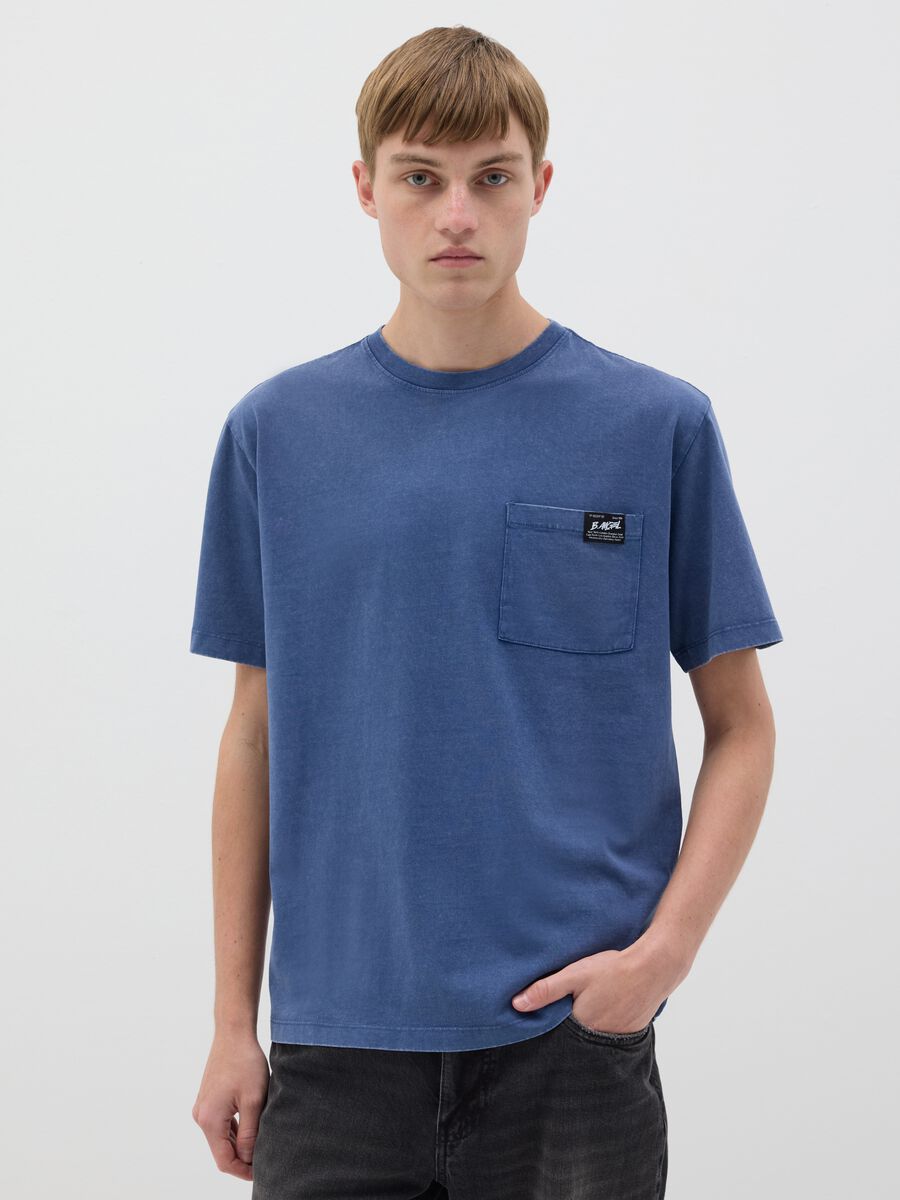 Men's Blue Crew Neck Cotton T-Shirt_0