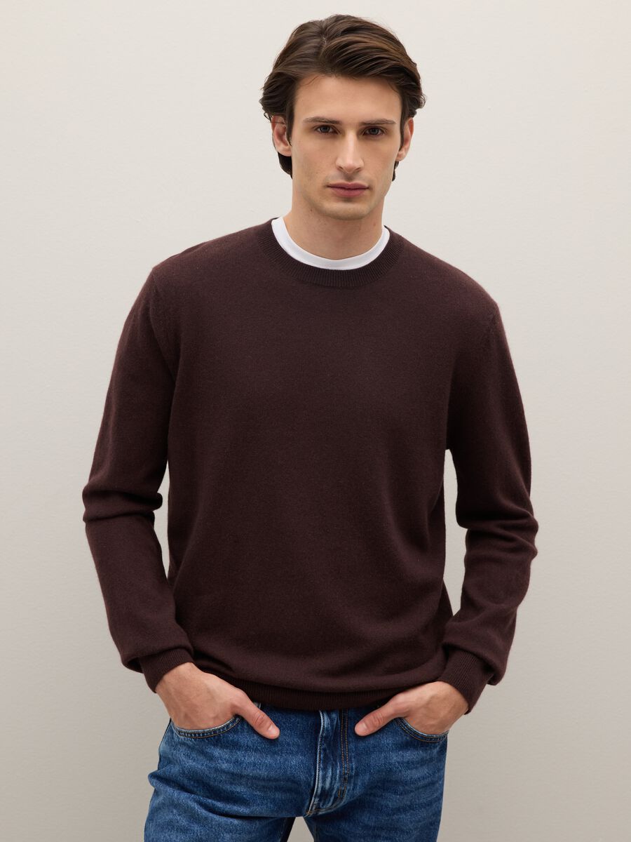Pullover girocollo marrone in puro cashmere regular fit_0