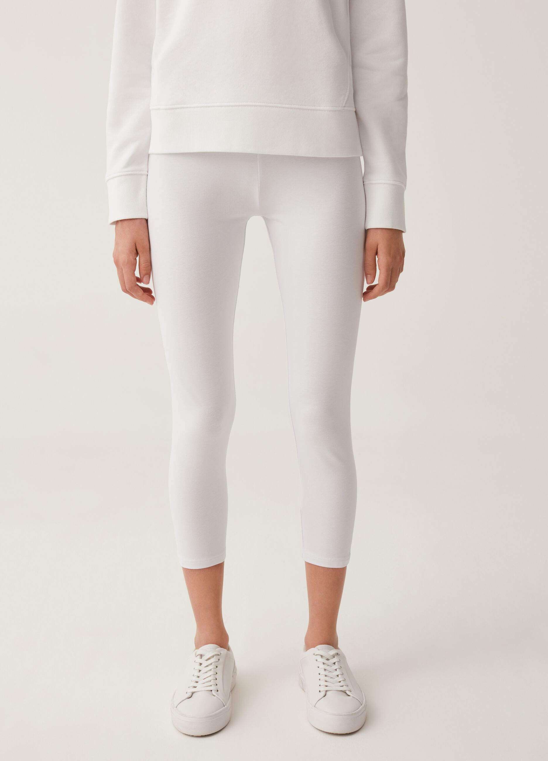 Fitness crop leggings in stretch cotton